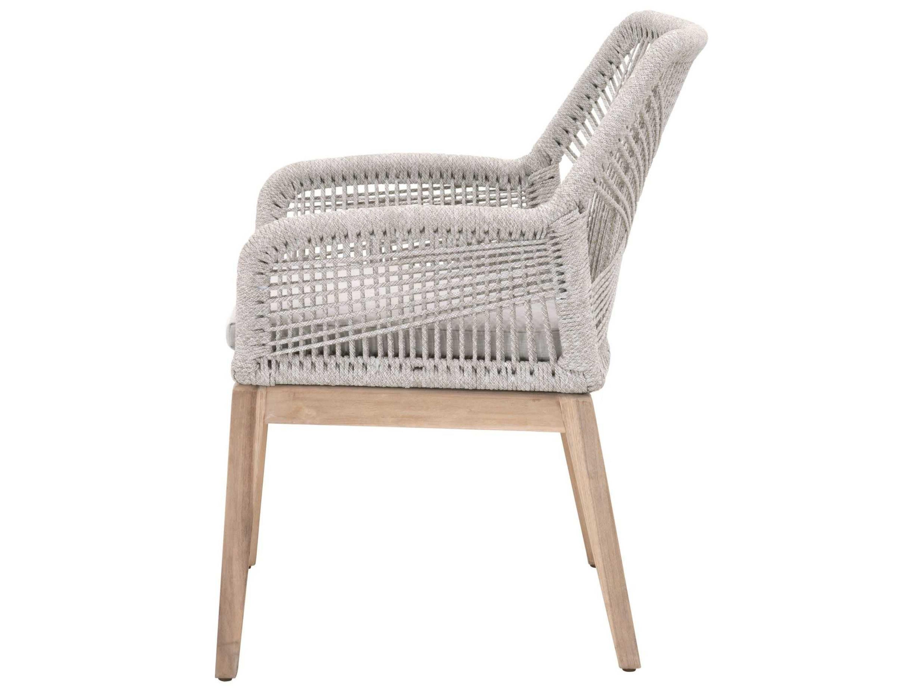 Essentials for Living Outdoor Woven Rope Taupe & White Flat Rope / Pumice Aluminum Wood Cushion Dining Chair Set of 2