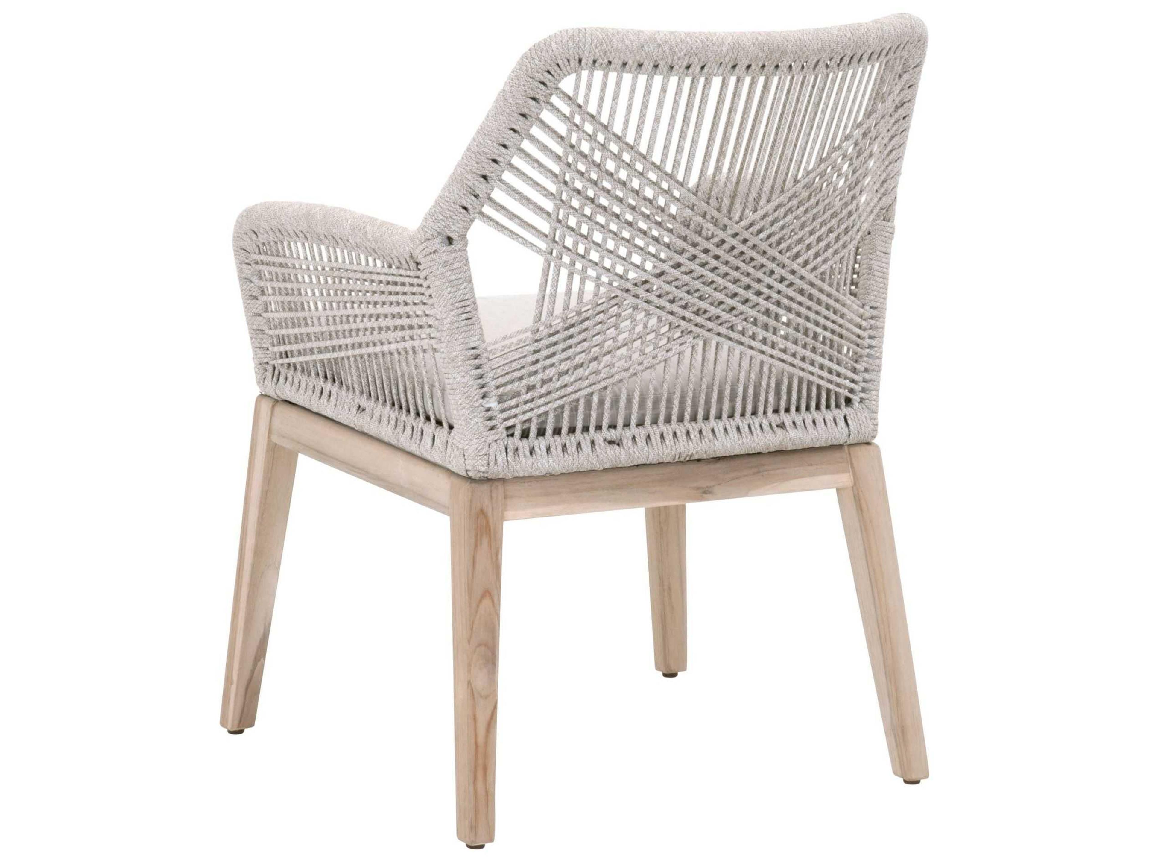 Essentials for Living Outdoor Woven Rope Taupe & White Flat Rope / Pumice Aluminum Wood Cushion Dining Chair Set of 2