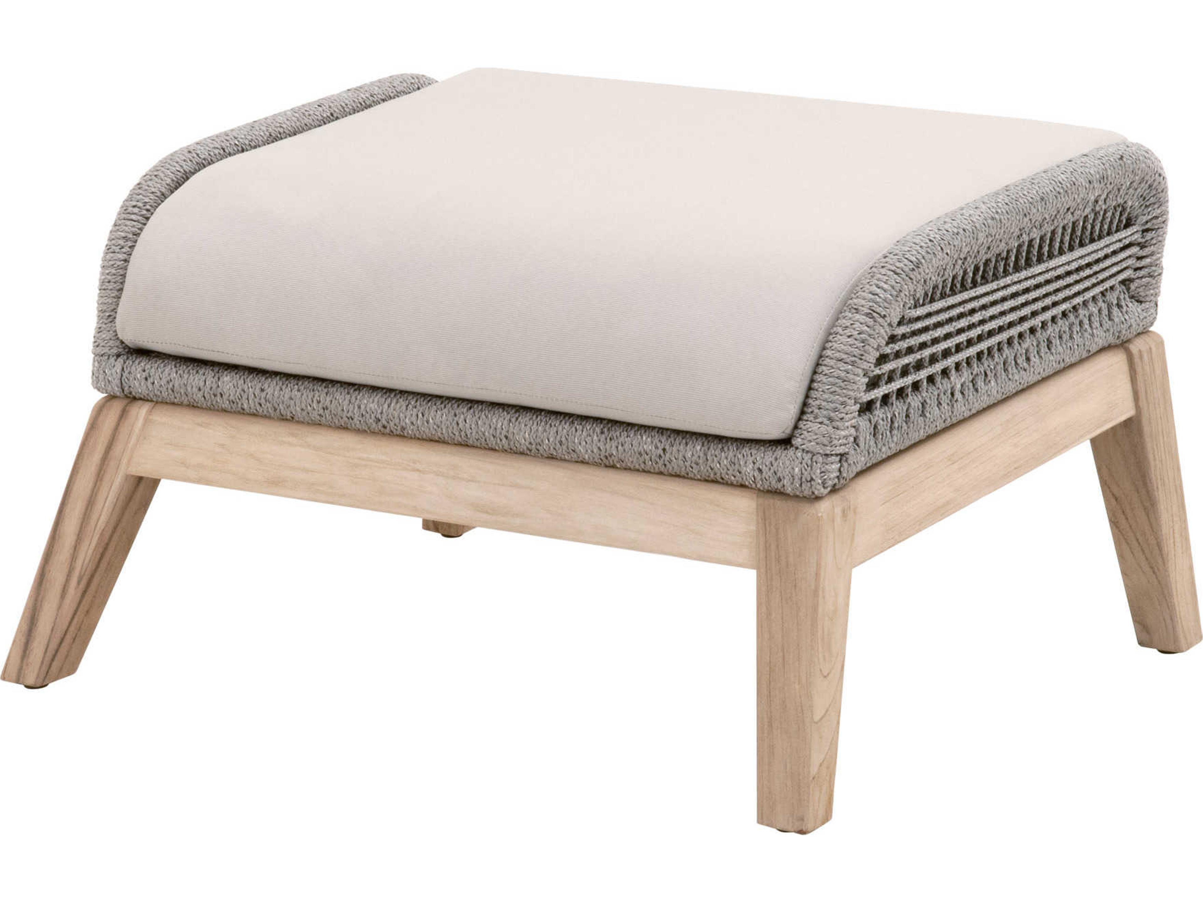 Respite Outdoor Rope Platinum / Light Gray Aluminum Wood Cushion Ottoman