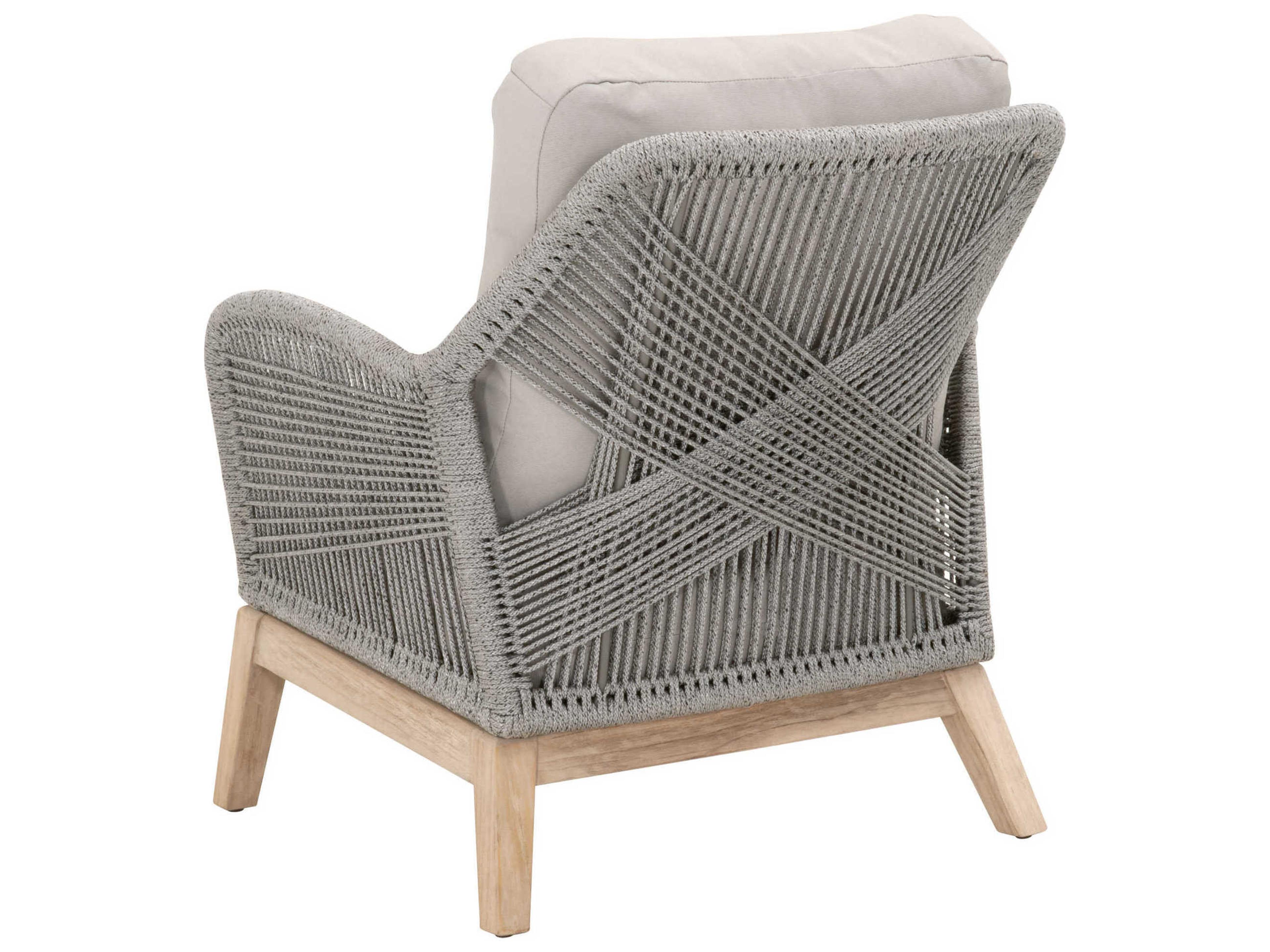 Luxecor Respite Outdoor Rope Taupe & White Flat with Gray Teak Lounge Chair Performance Pumice Cushion