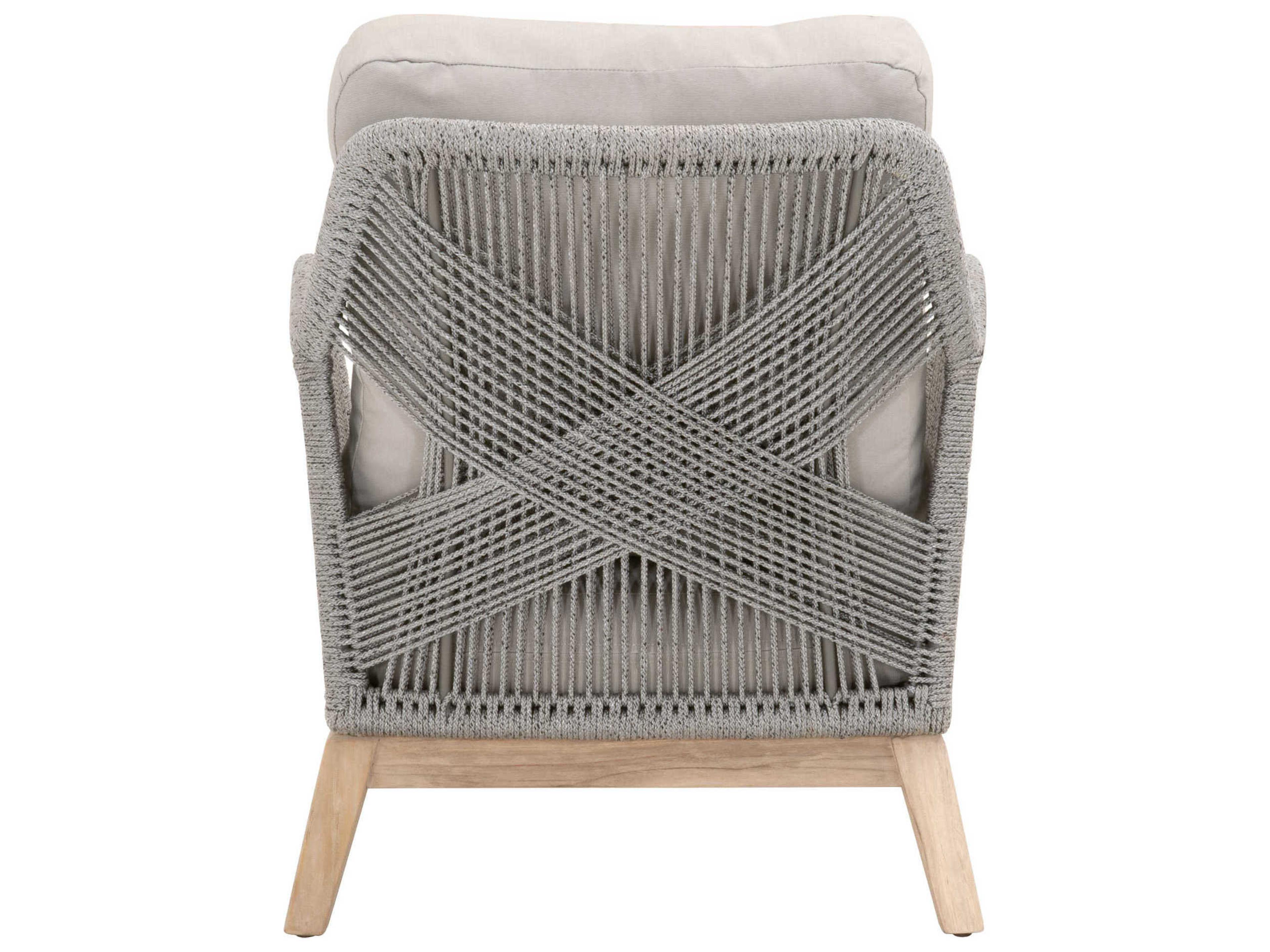 Luxecor Respite Outdoor Rope Taupe & White Flat with Gray Teak Lounge Chair Performance Pumice Cushion
