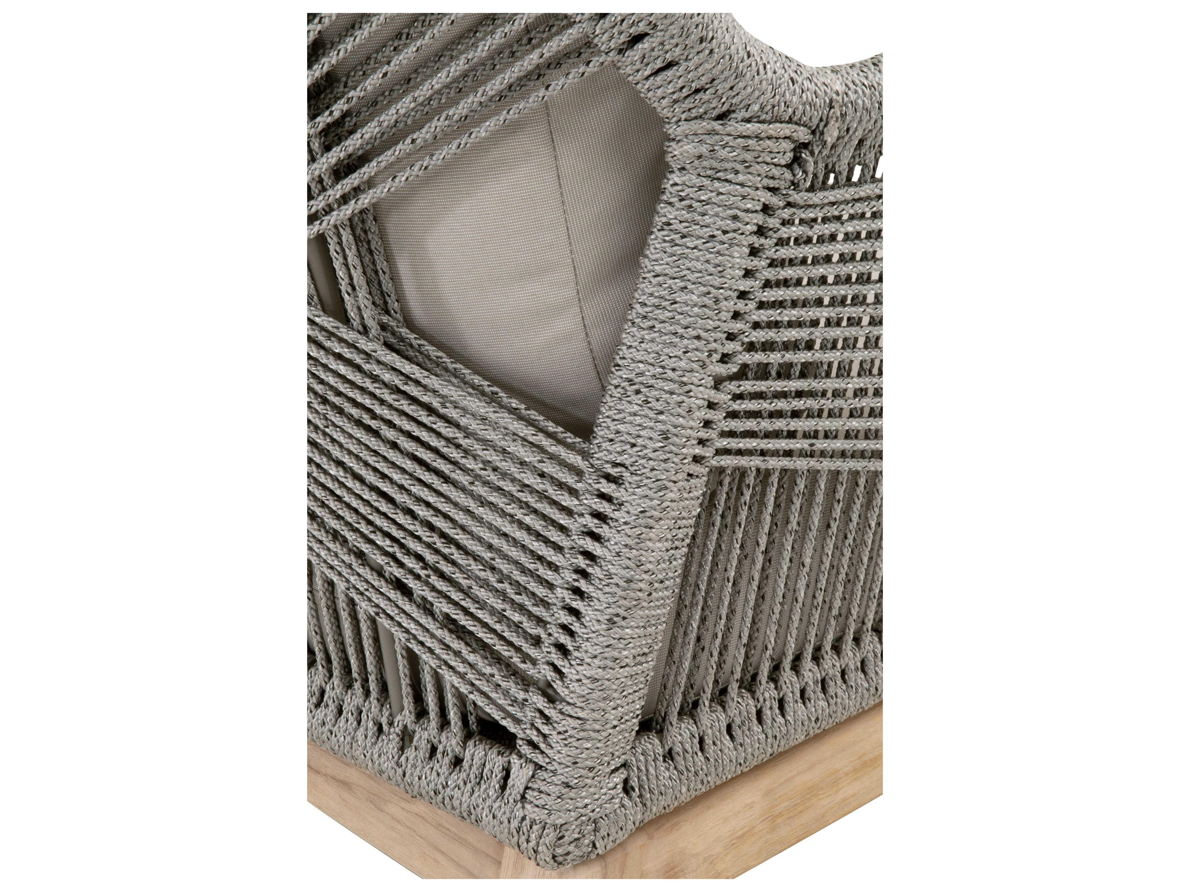 Luxecor Respite Outdoor Rope Taupe & White Flat with Gray Teak Lounge Chair Performance Pumice Cushion