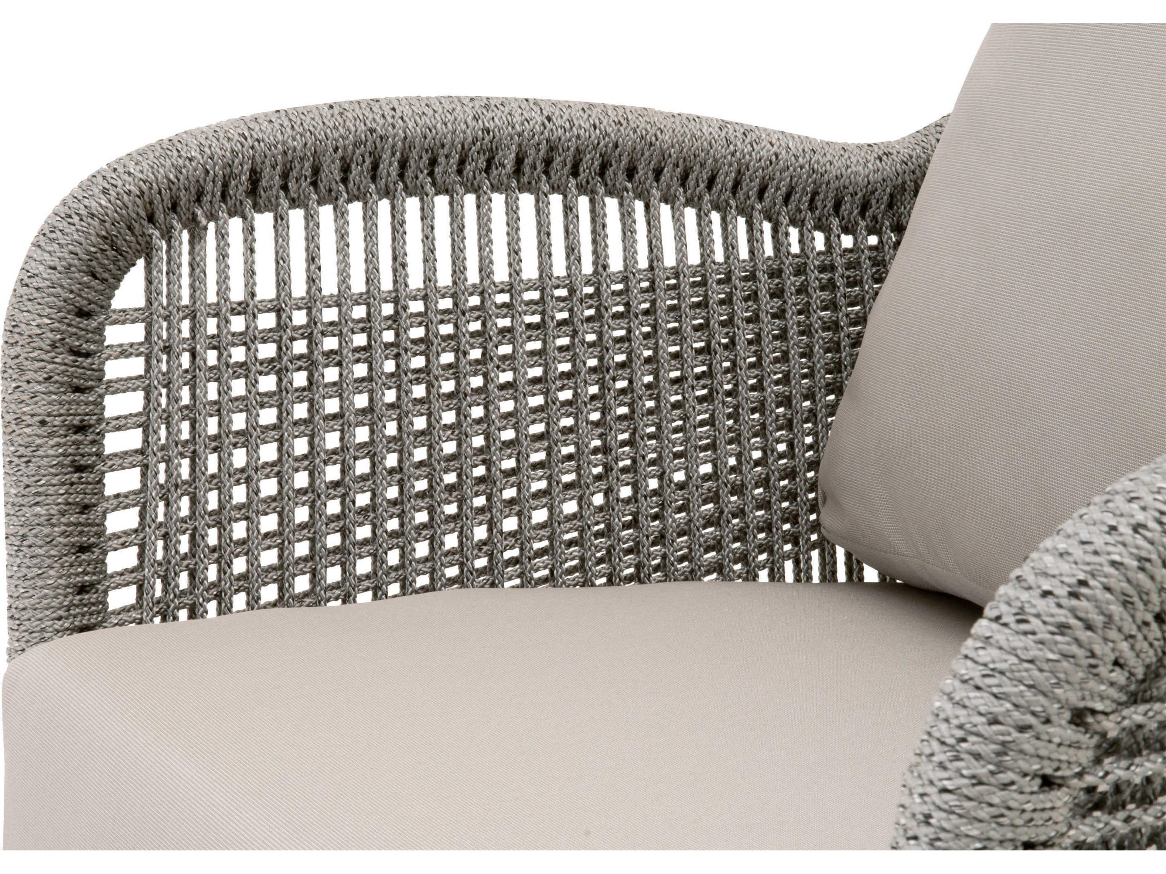 Luxecor Respite Outdoor Rope Taupe & White Flat with Gray Teak Lounge Chair Performance Pumice Cushion