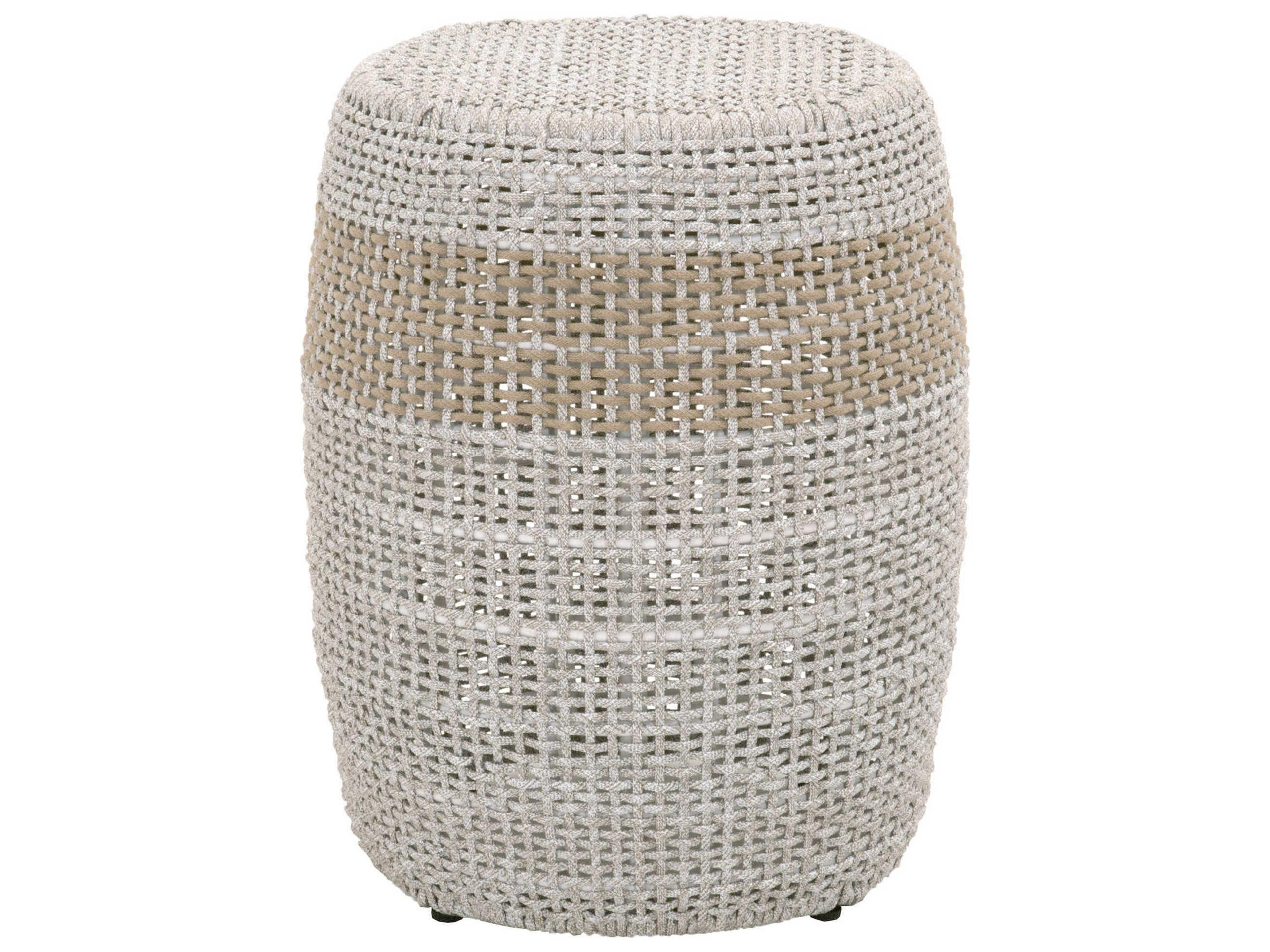 Woven Rope Taupe & White Aluminum Round End Table