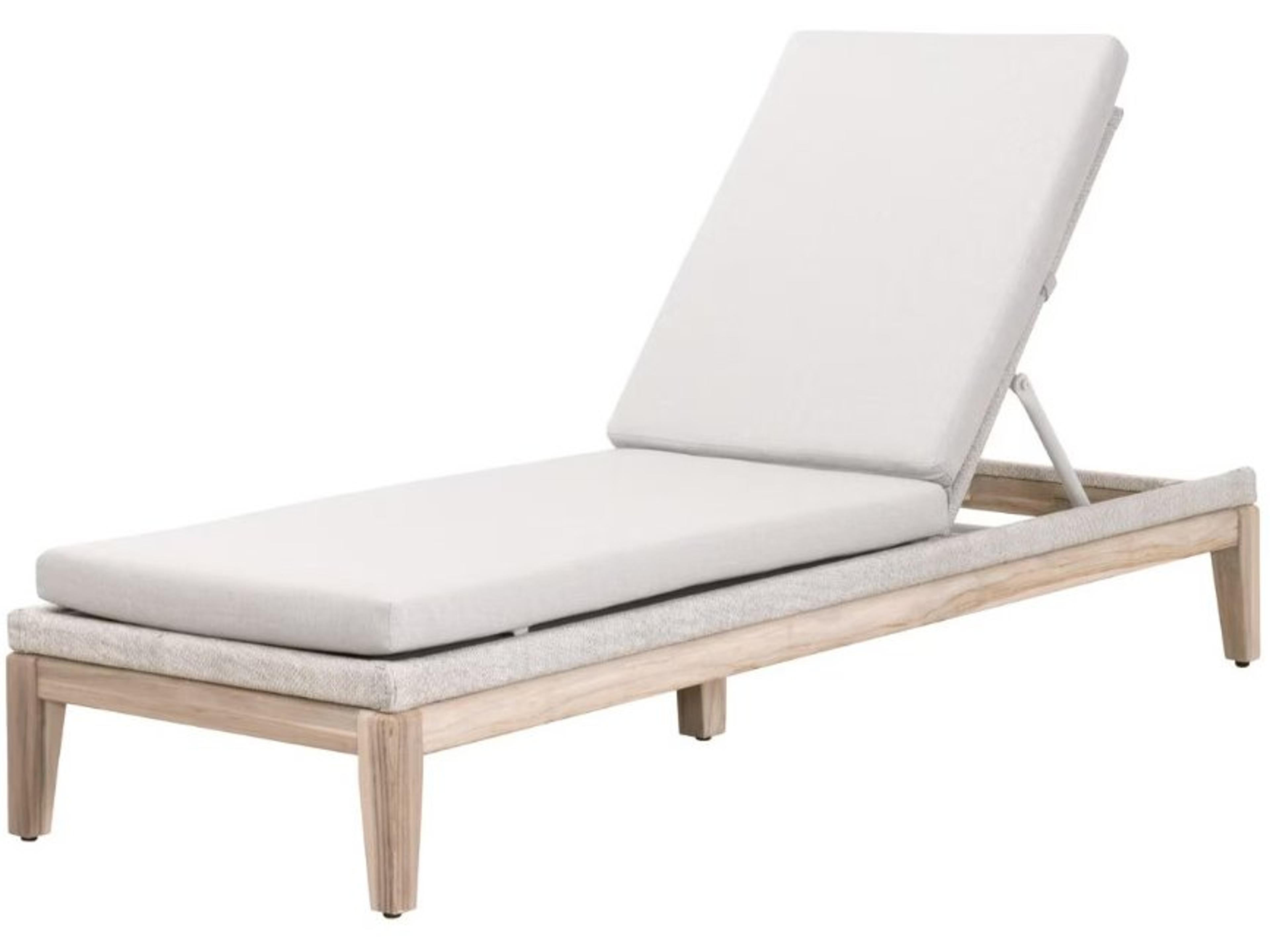 Woven - Outdoor Taupe & White Flat Rope Performance Pumice Gray Teak Aluminum Cushion Chaise Lounge