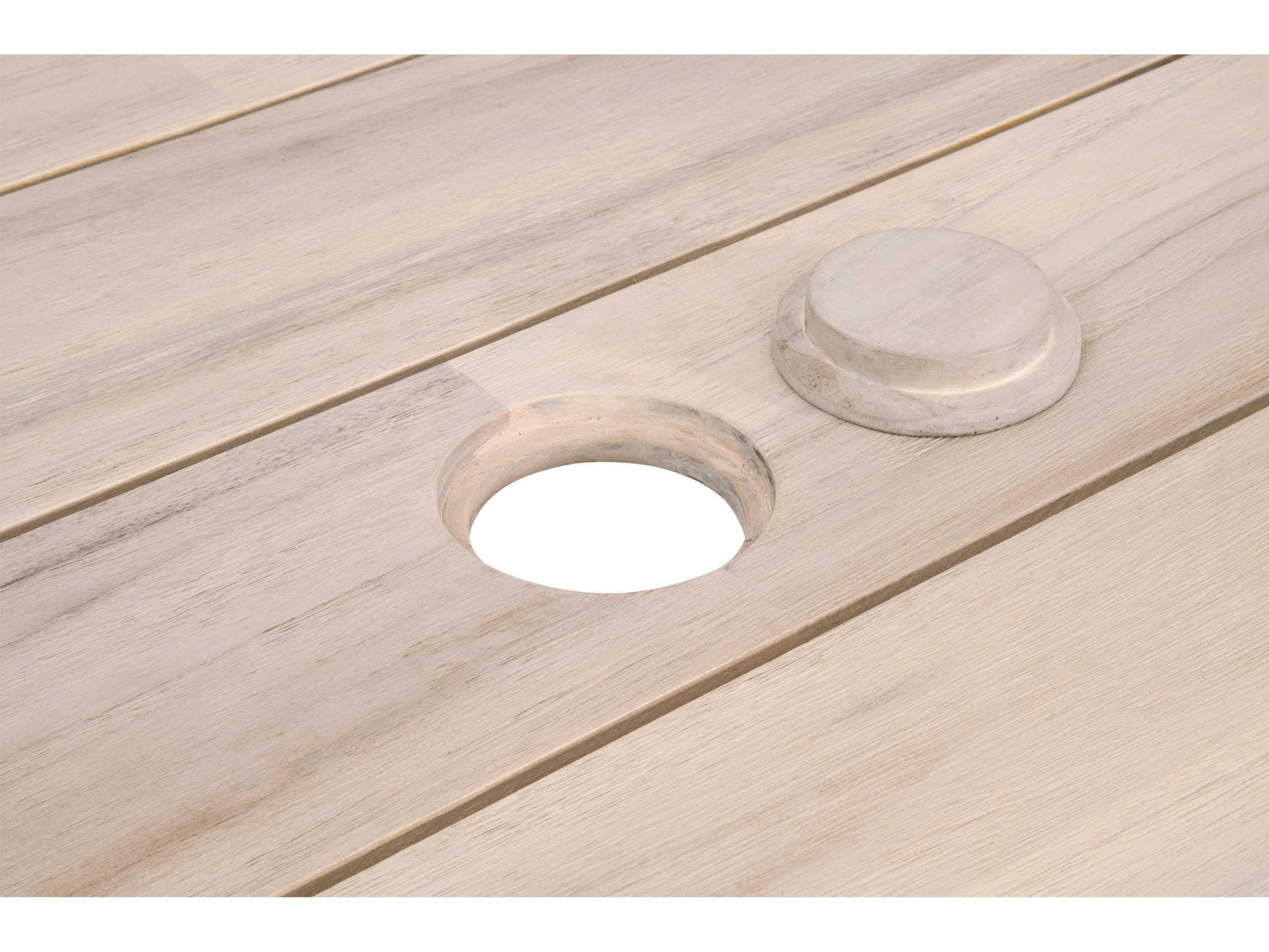 Essentials for Living Outdoor Woven Gray Teak Round Dining Table with Umbrella Hole