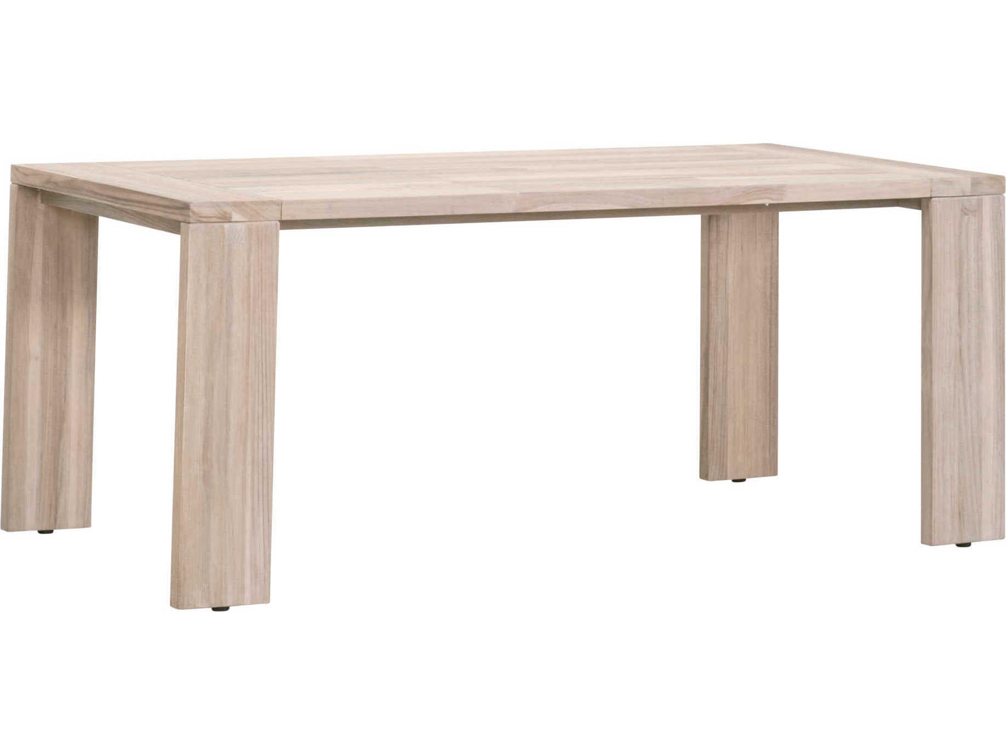 Respite Outdoor Gray Teak Rectangular Dining Table with Umbrella Hole