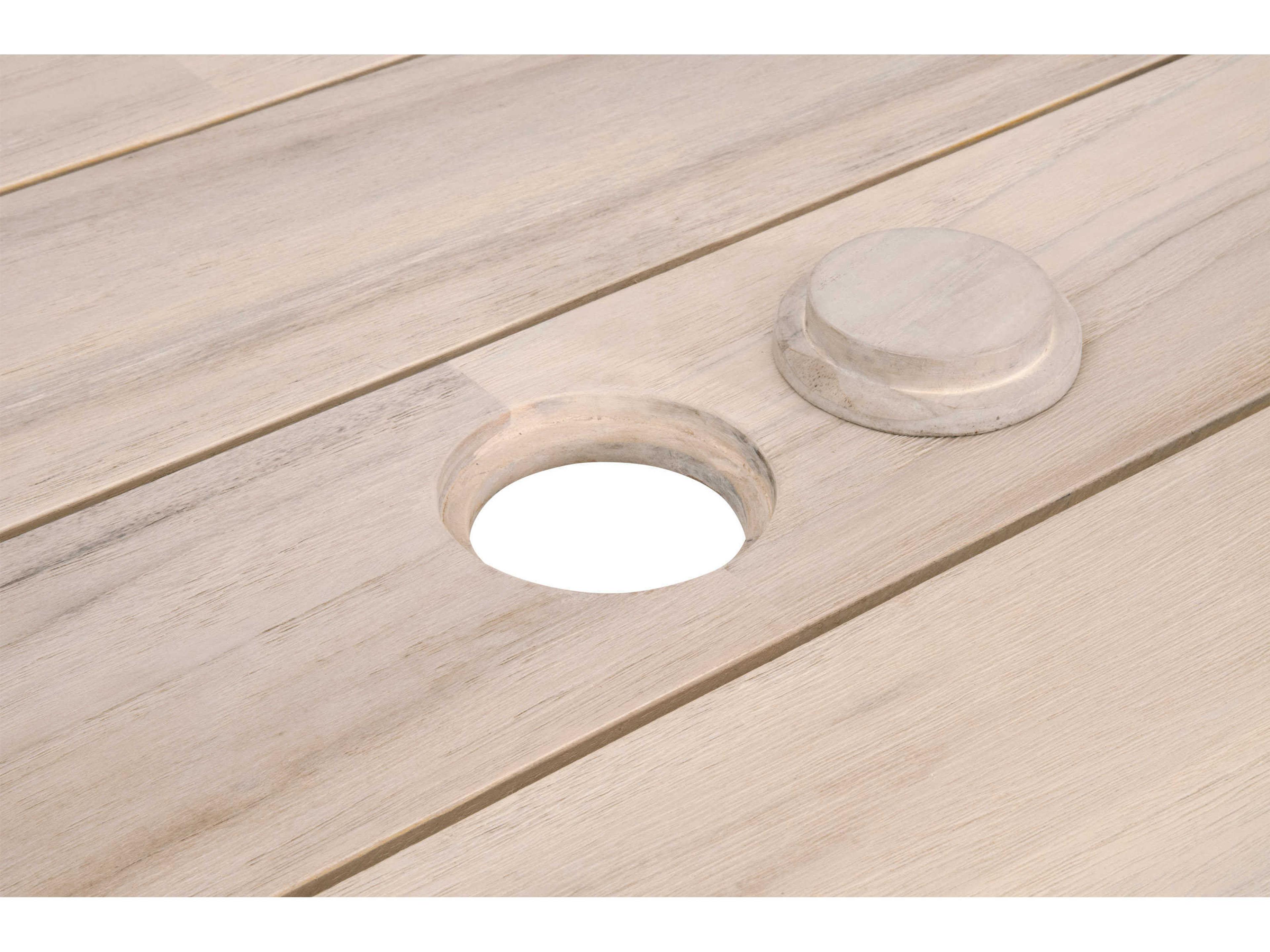 Luxecor Respite Outdoor Gray Teak Rectangular Dining Table with Umbrella Hole