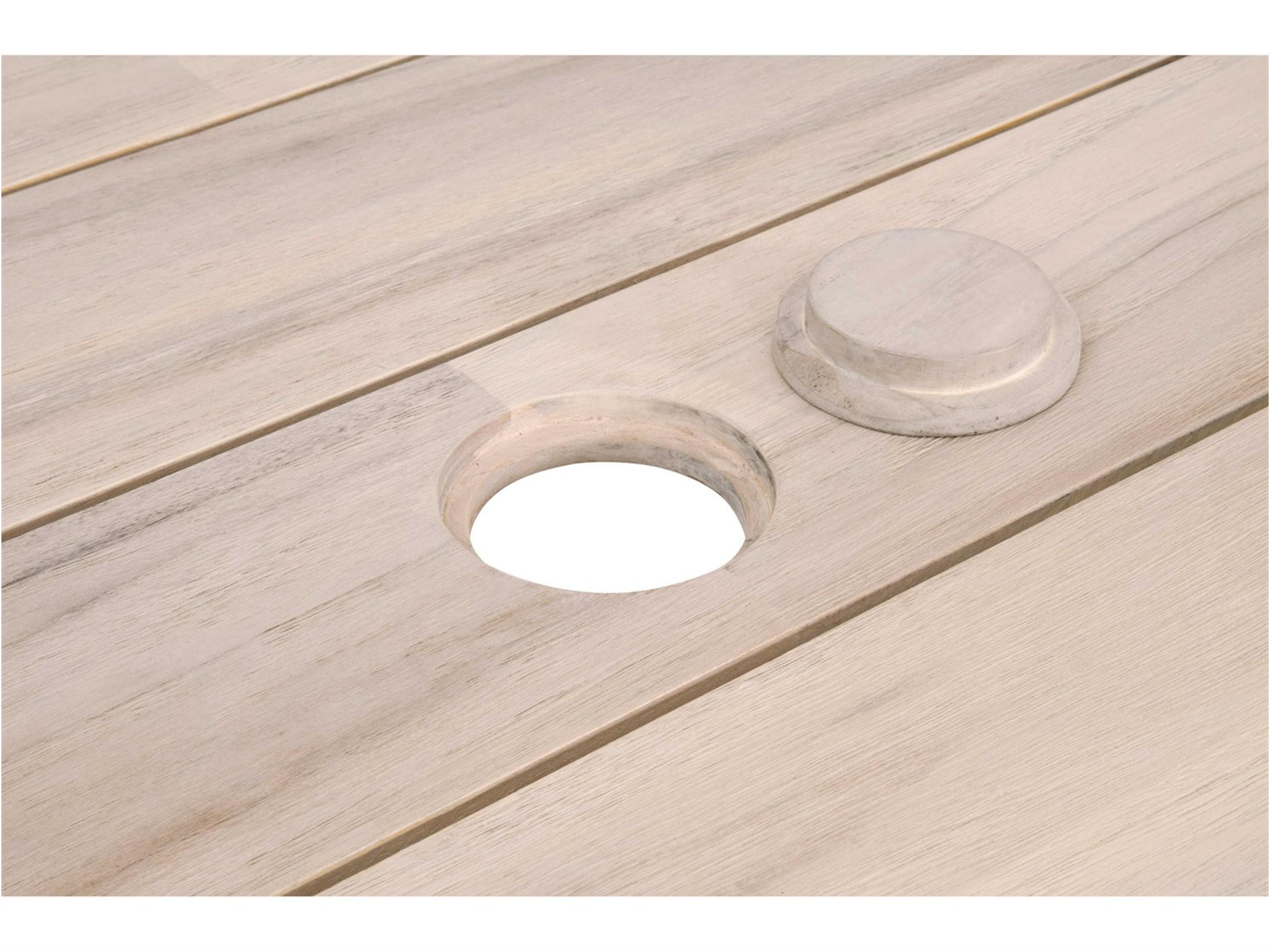 Essentials for Living Woven-Outdoor Teak Rectangular Umbrella Hole Dining Table