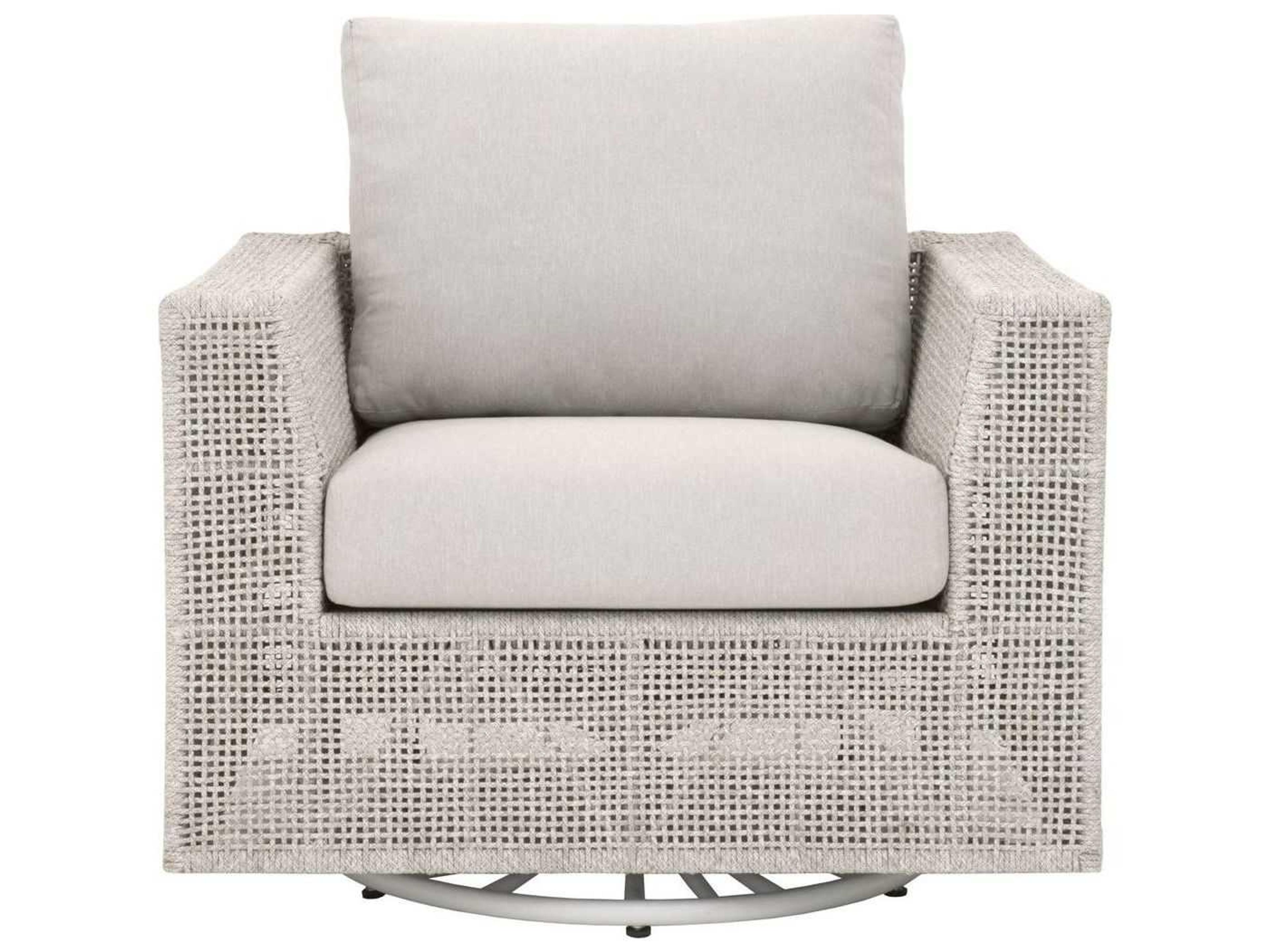 Luxecor Respite Outdoor Rope Taupe & White Flat / Pumice Aluminum Cushion Swivel Rocker Lounge Chair