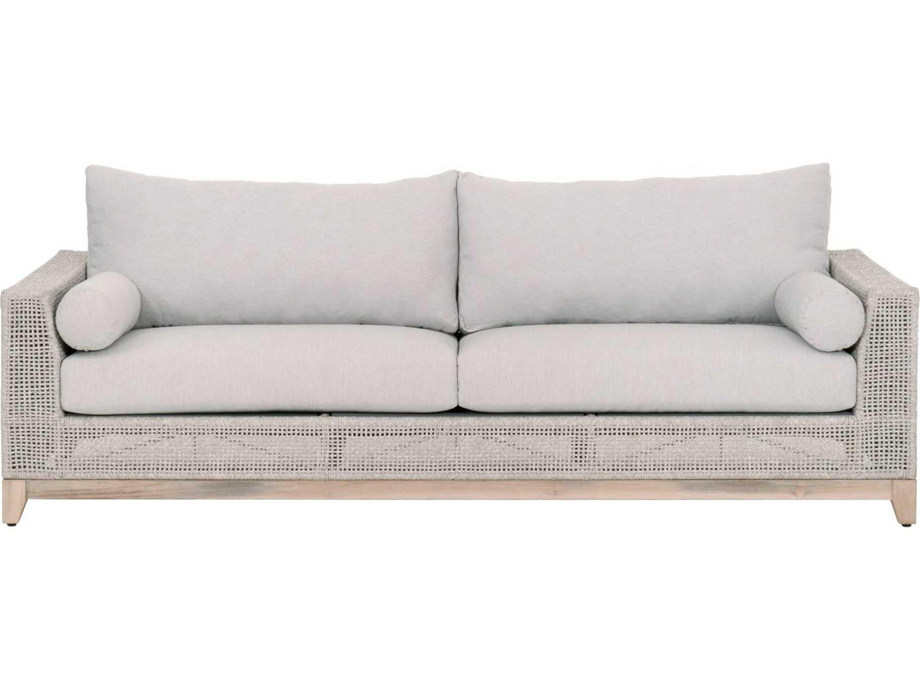 Essentials for Living Outdoor Woven Rope Taupe & White Flat / Pumice Cushion Sofa