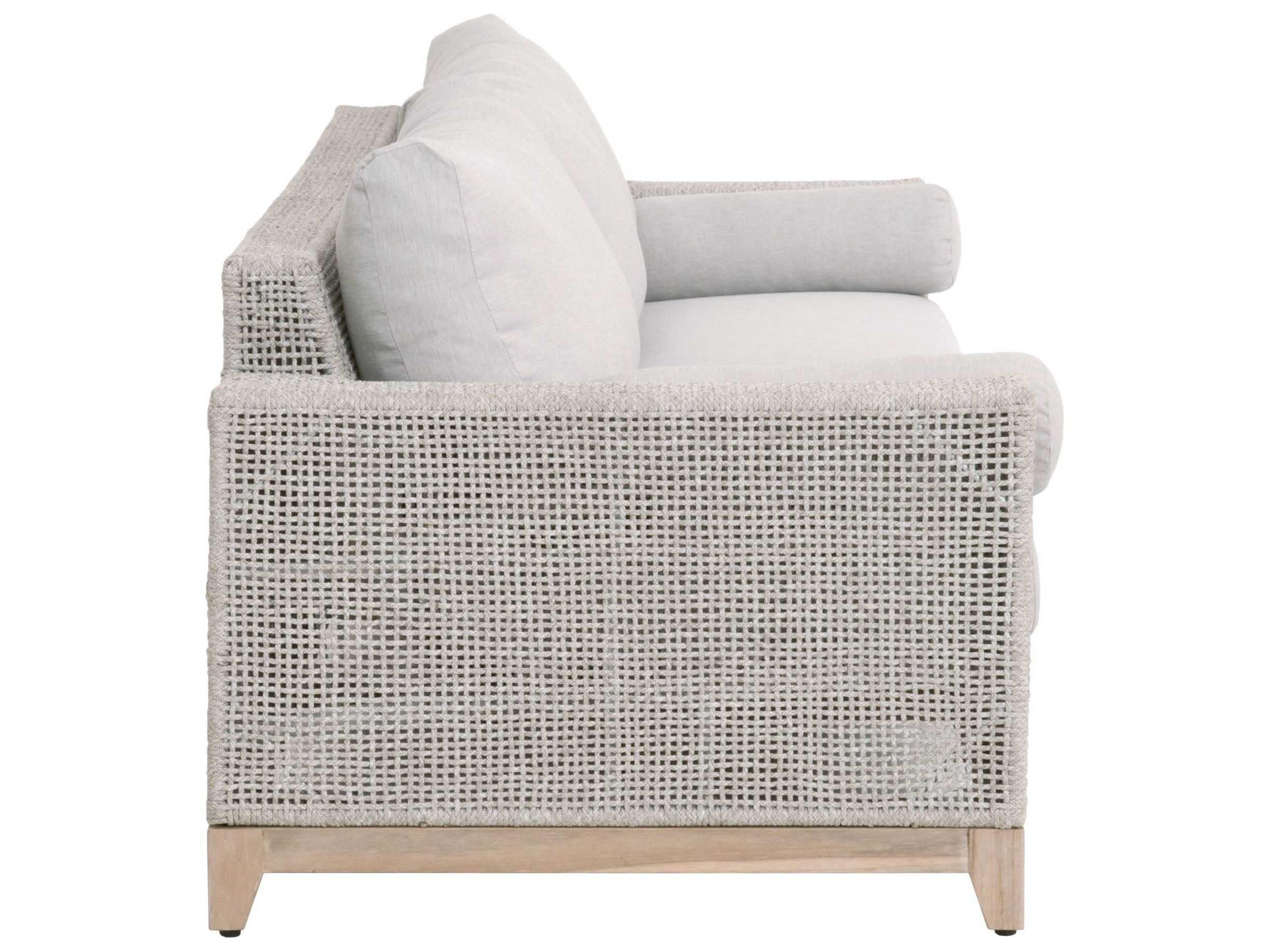 Essentials for Living Outdoor Woven Rope Taupe & White Flat / Pumice Cushion Sofa