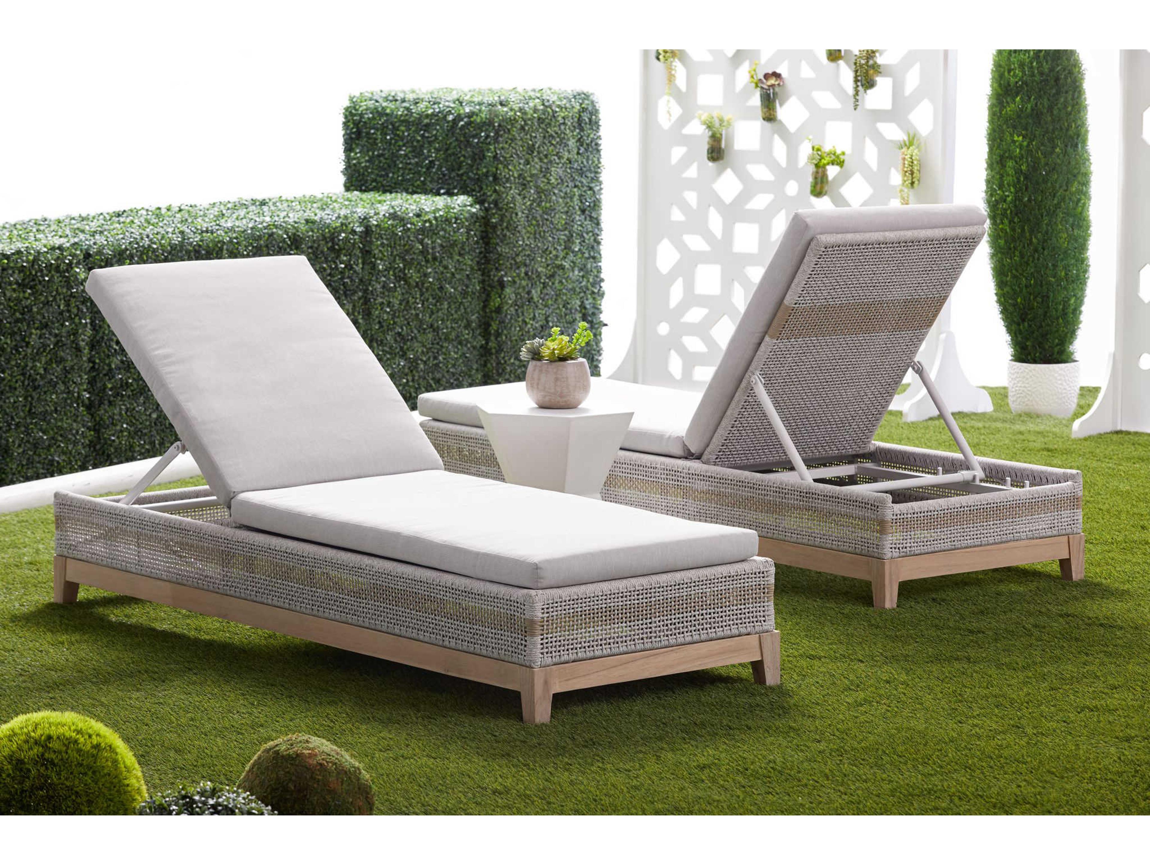 Essentials for Living Outdoor Woven Rope Taupe & White Flat / Pumice Cushion Chaise Lounge