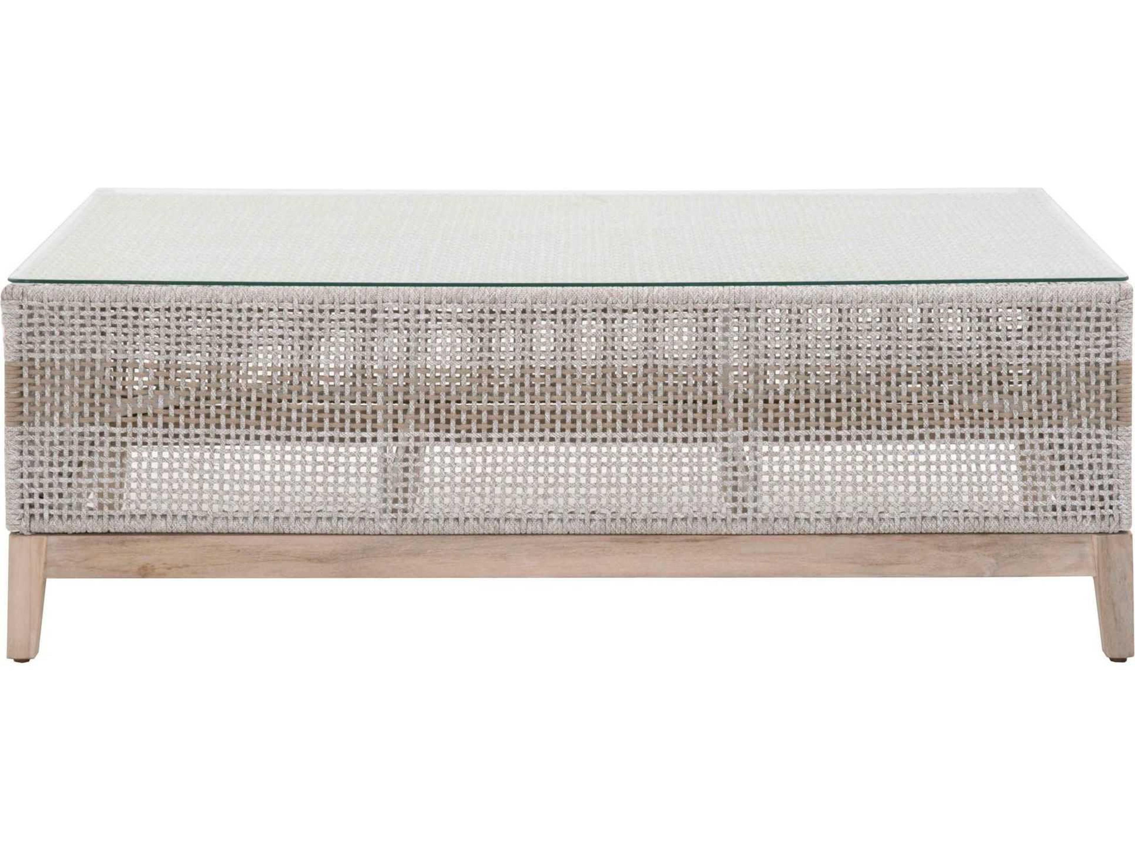 Essentials for Living Outdoor Woven Rope Taupe & White Flat Rectangular Coffee Table