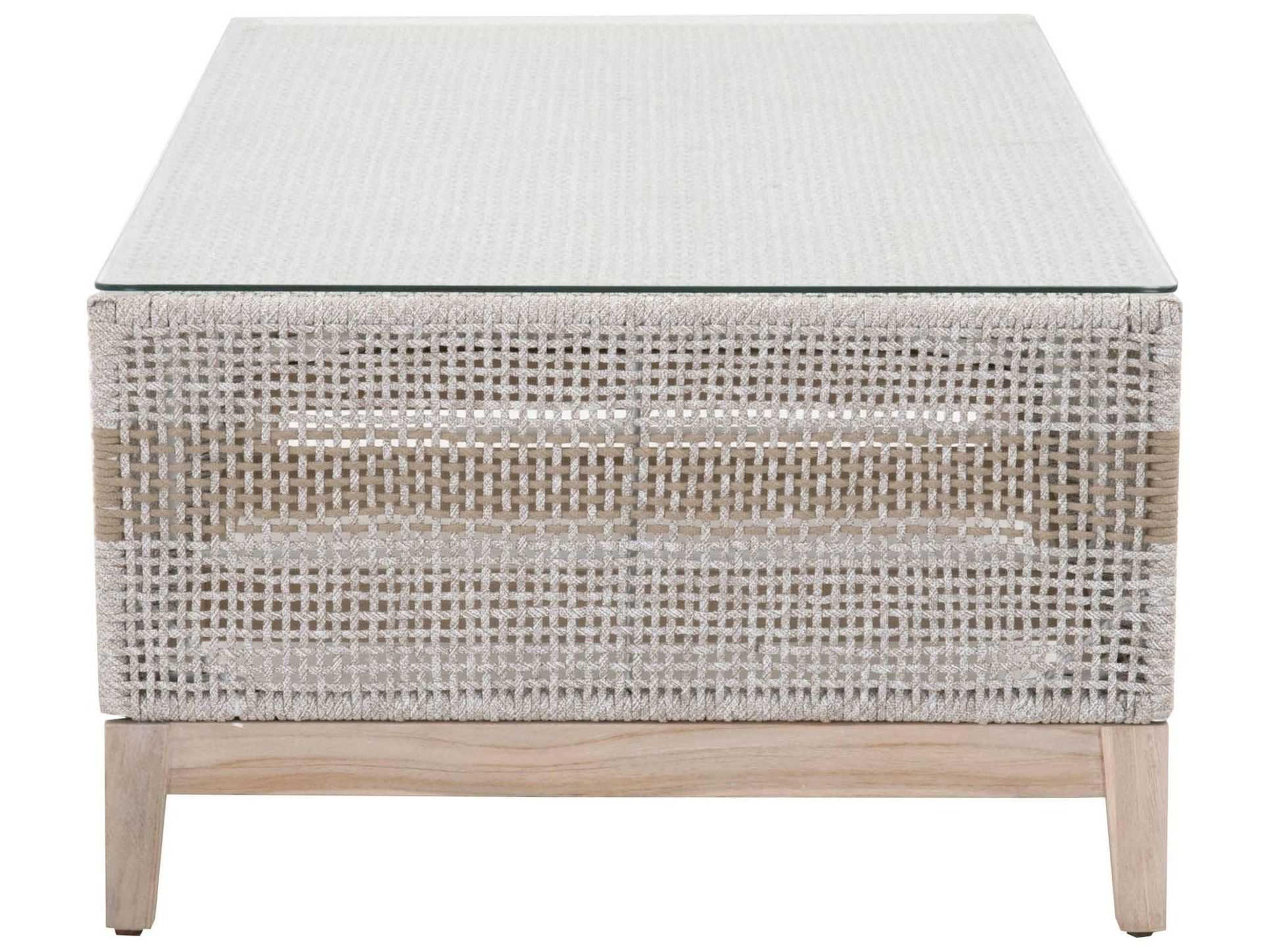 Essentials for Living Outdoor Woven Rope Taupe & White Flat Rectangular Coffee Table