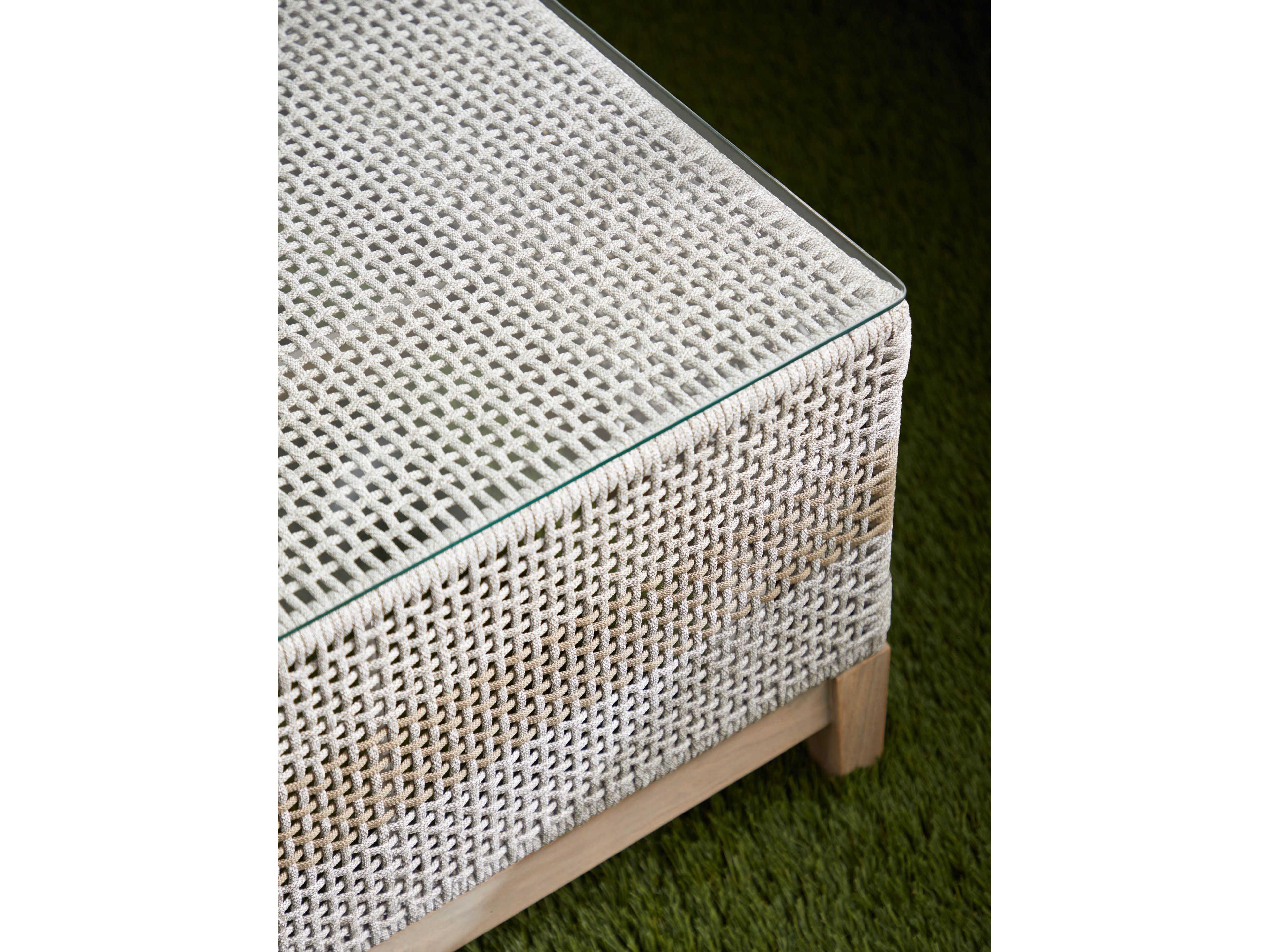 Essentials for Living Outdoor Woven Rope Taupe & White Flat Rectangular Coffee Table