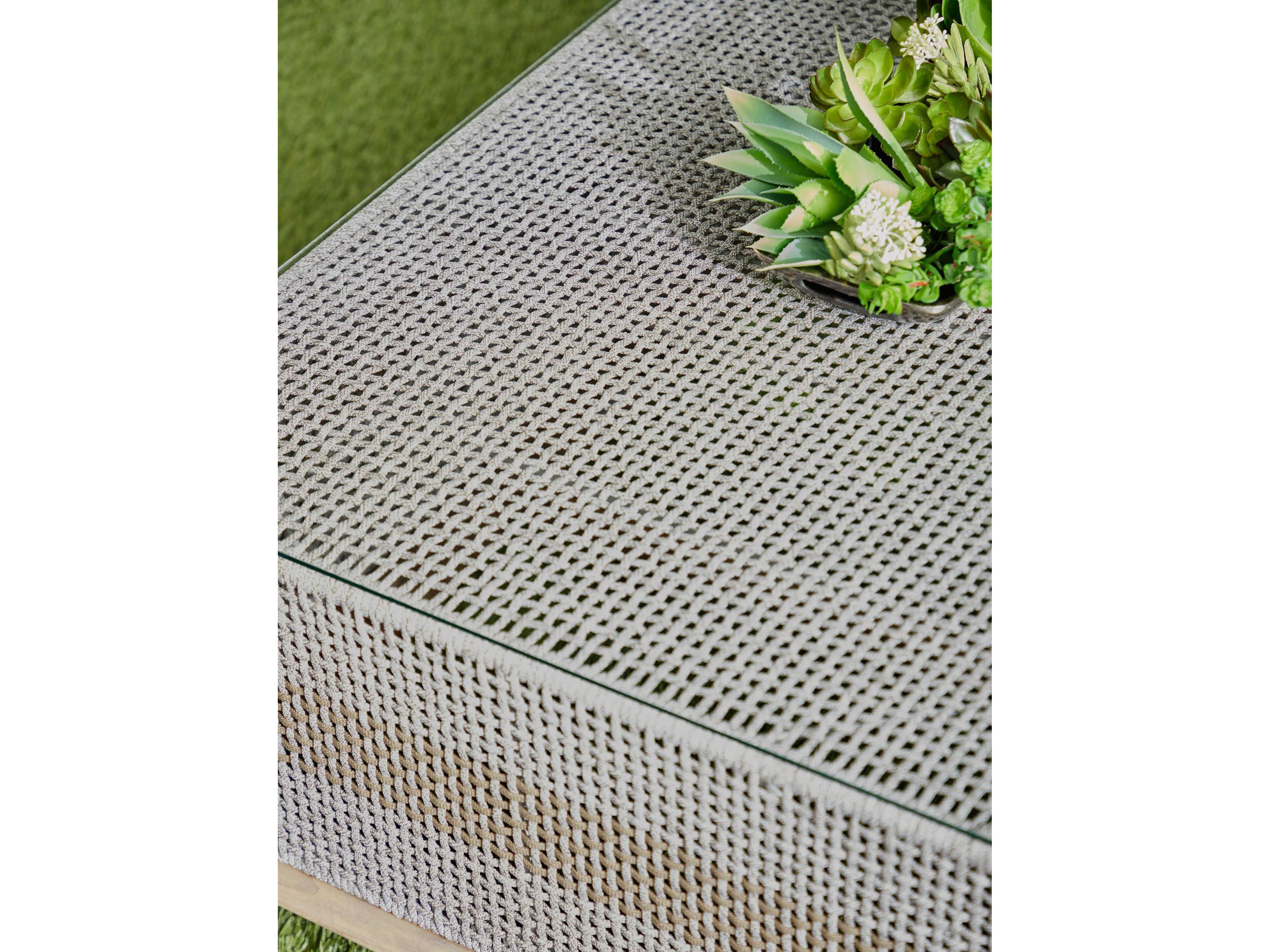 Essentials for Living Outdoor Woven Rope Taupe & White Flat Rectangular Coffee Table