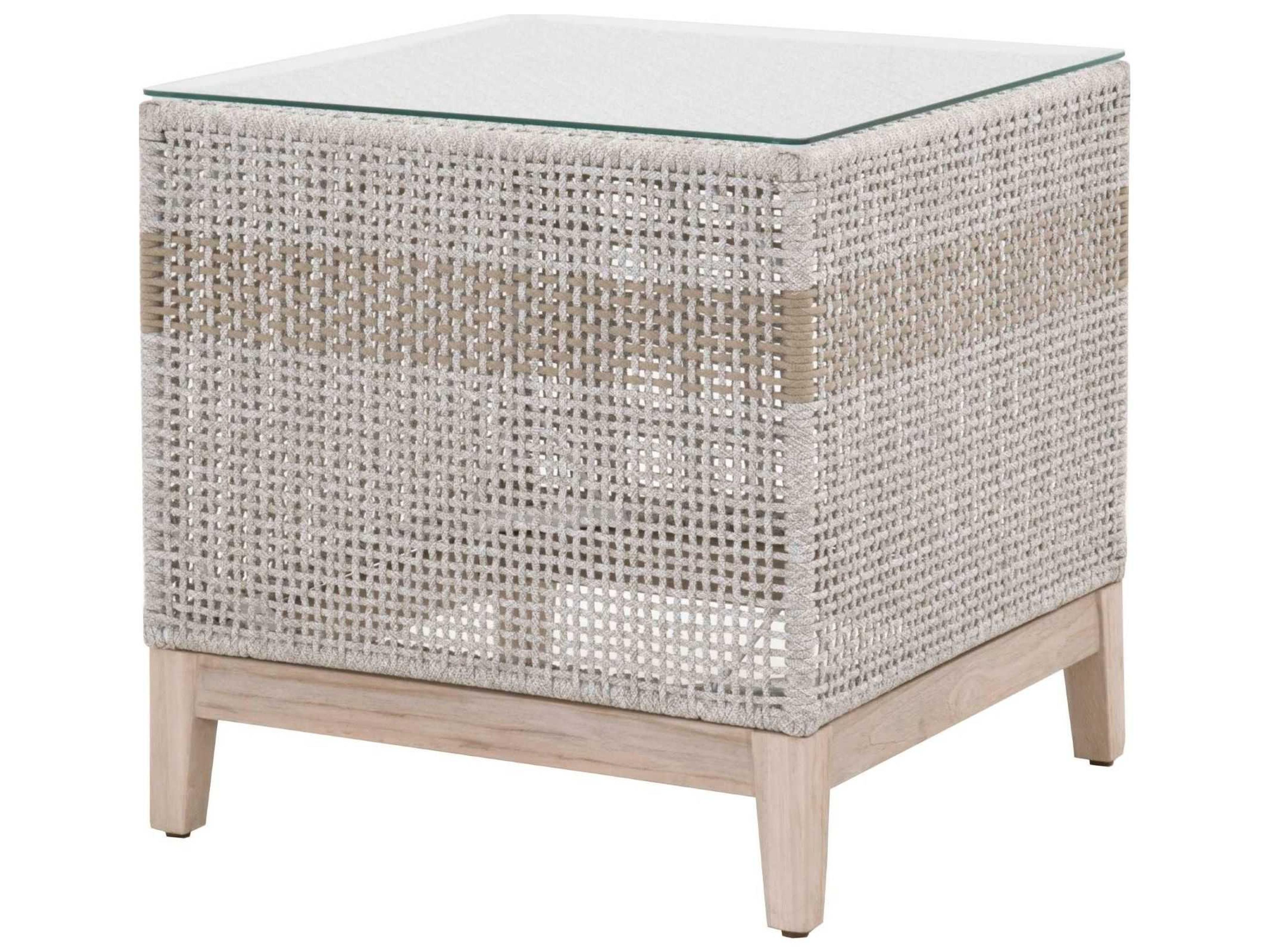 Respite Outdoor Rope Taupe & White Flat Square End Table
