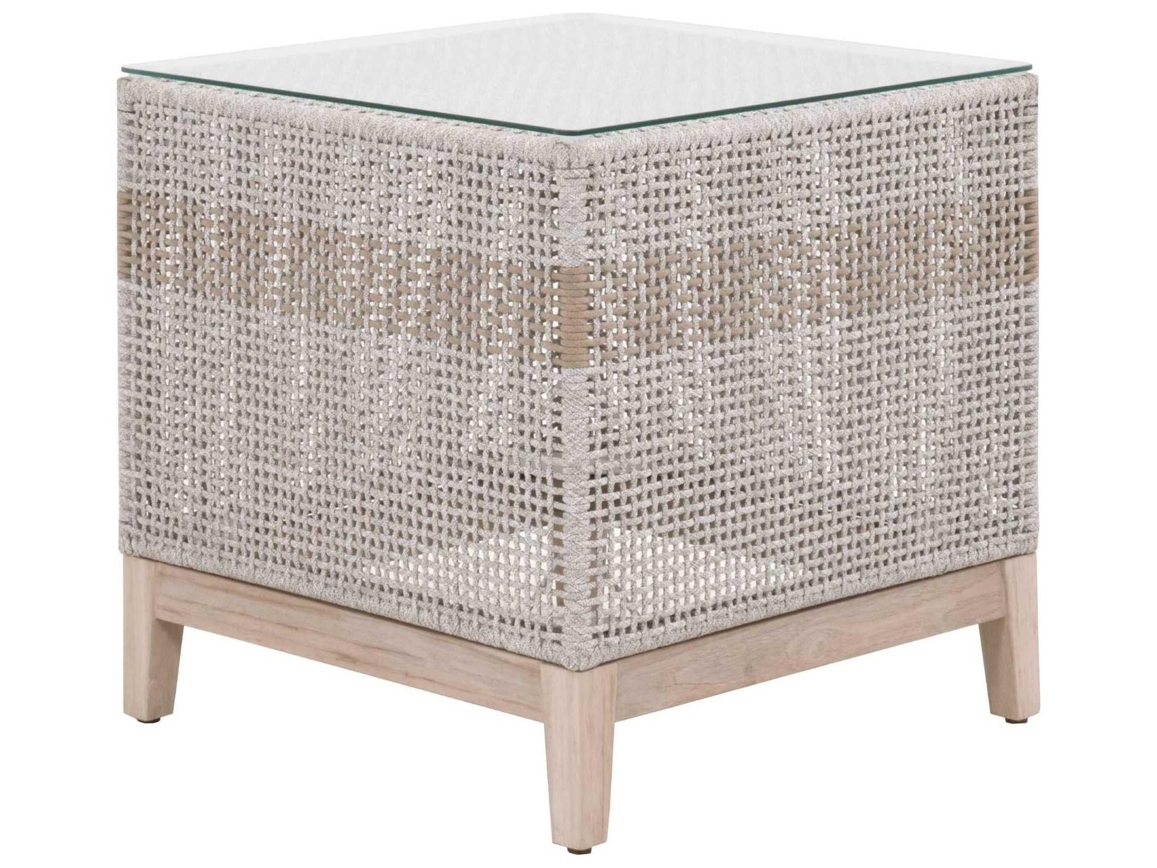 Luxecor Respite Outdoor Rope Taupe & White Flat Square End Table
