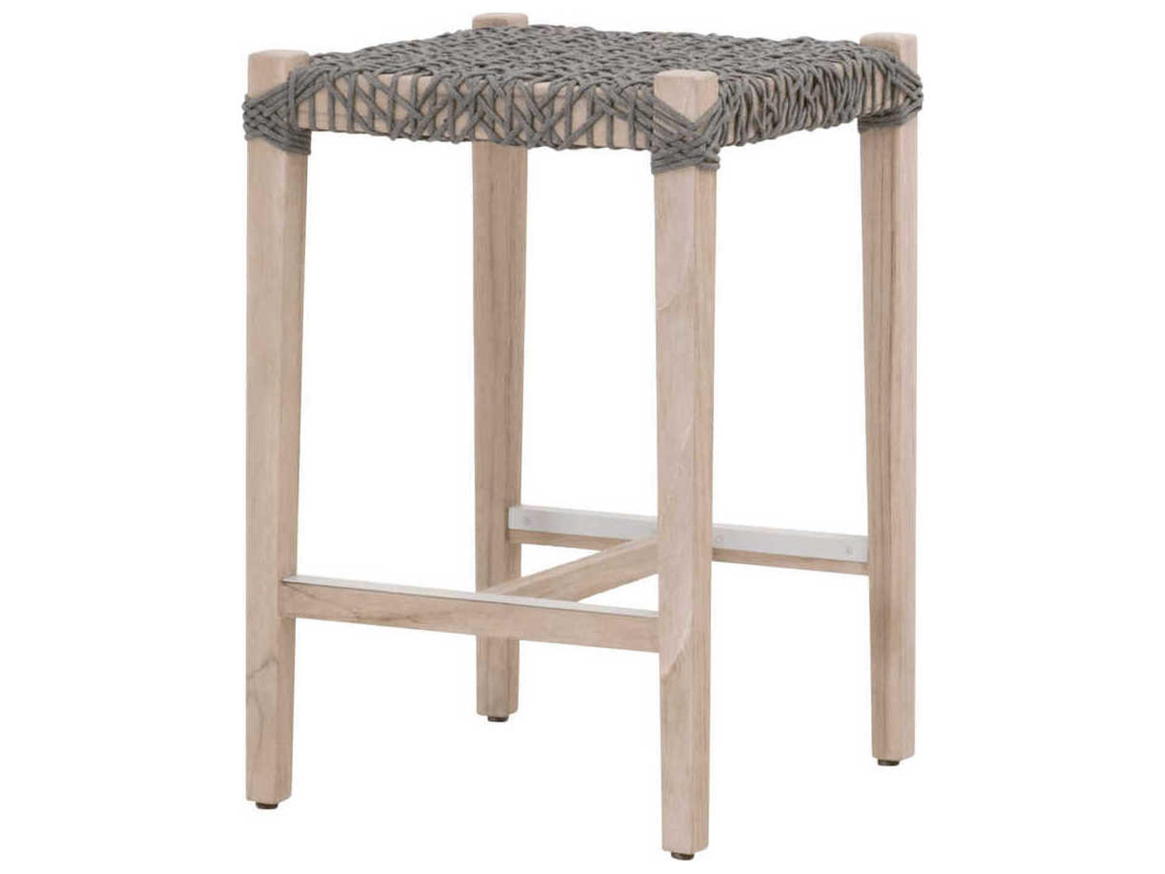 Woven Rope Dove Flat Rope / Gray Teak Costa Backless Counter Stool