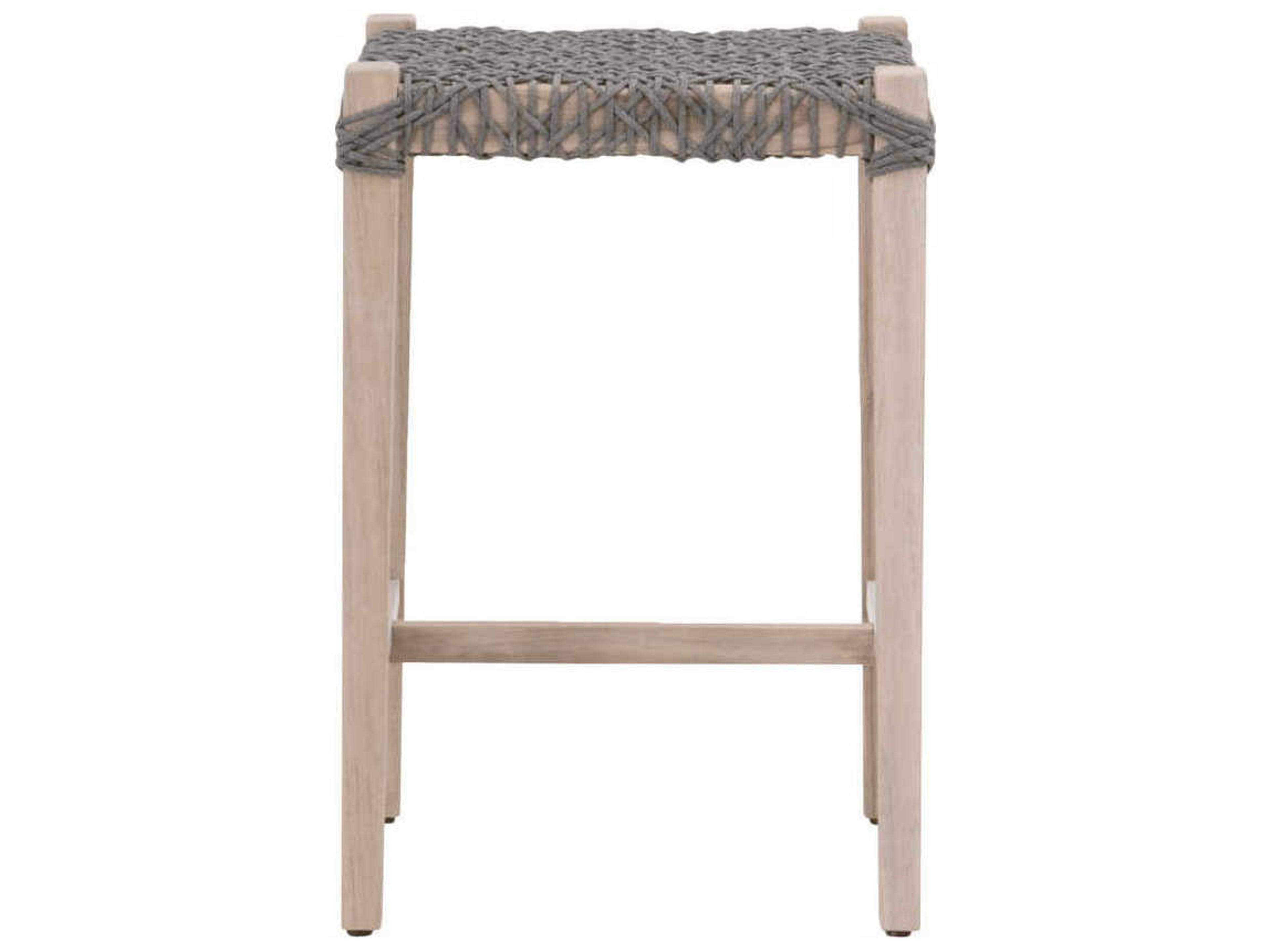 Essentials for Living Outdoor Woven Rope Dove Flat Rope / Gray Teak Costa Backless Counter Stool
