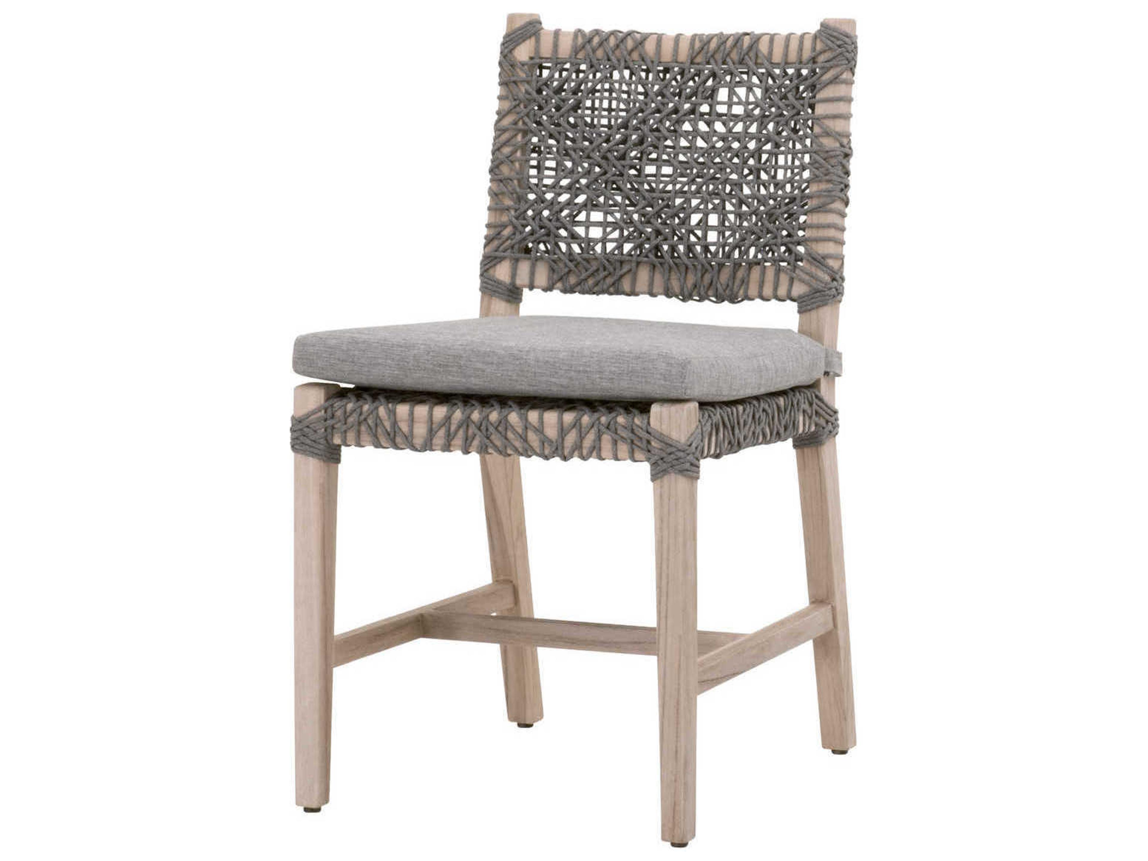 Woven - Dove Flat Rope Gray Teak Cushion Dining Chair Set of 2