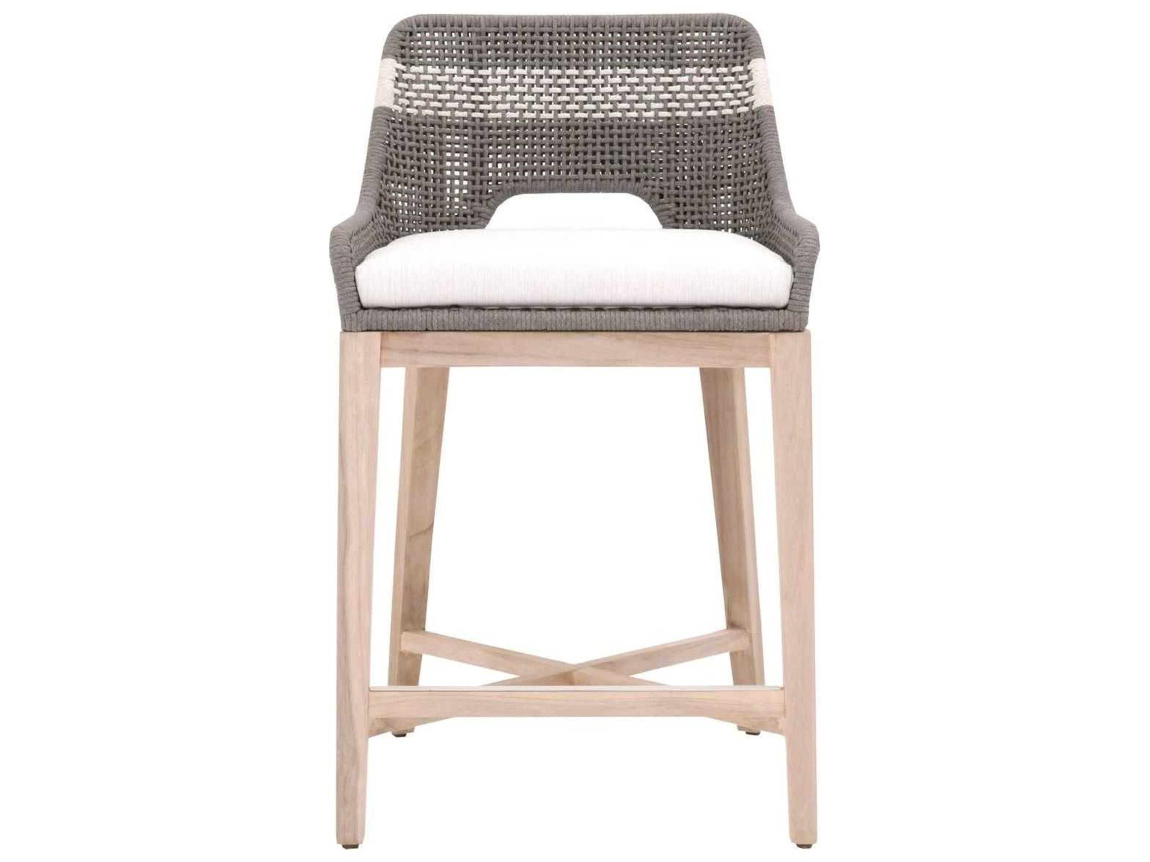 Essentials for Living Outdoor Woven Rope Dove Flat / White Speckle Cushion Counter Stool