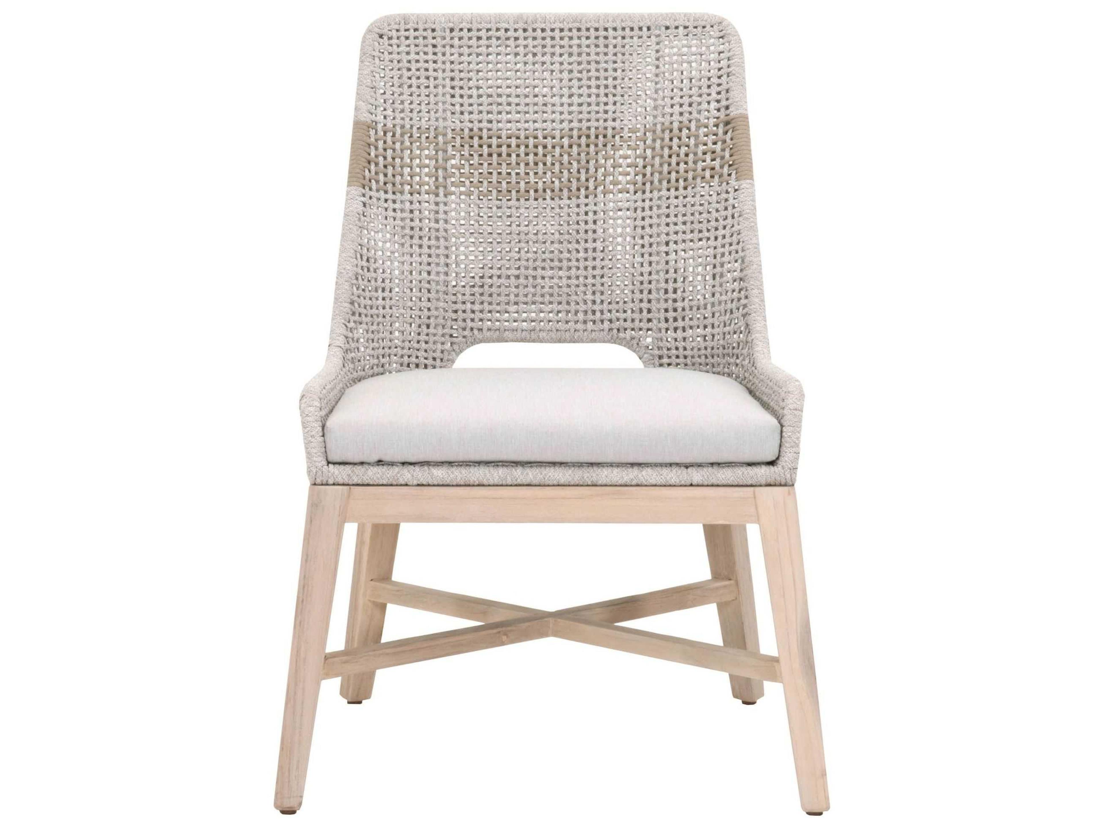 Essentials for Living Outdoor Woven Rope Taupe & White Flat / Pumice Cushion Dining Chair Set of 2