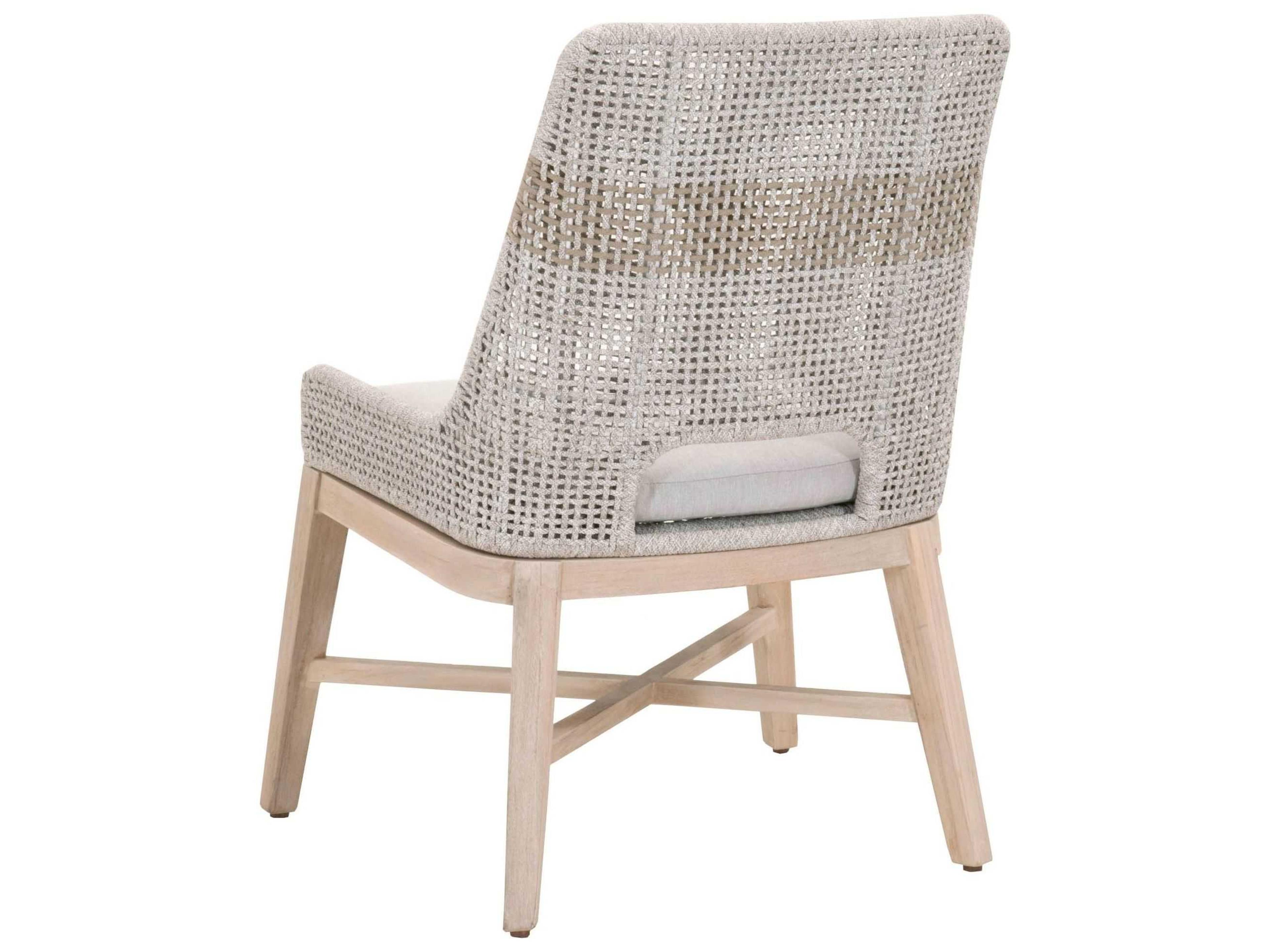 Essentials for Living Outdoor Woven Rope Taupe & White Flat / Pumice Cushion Dining Chair Set of 2