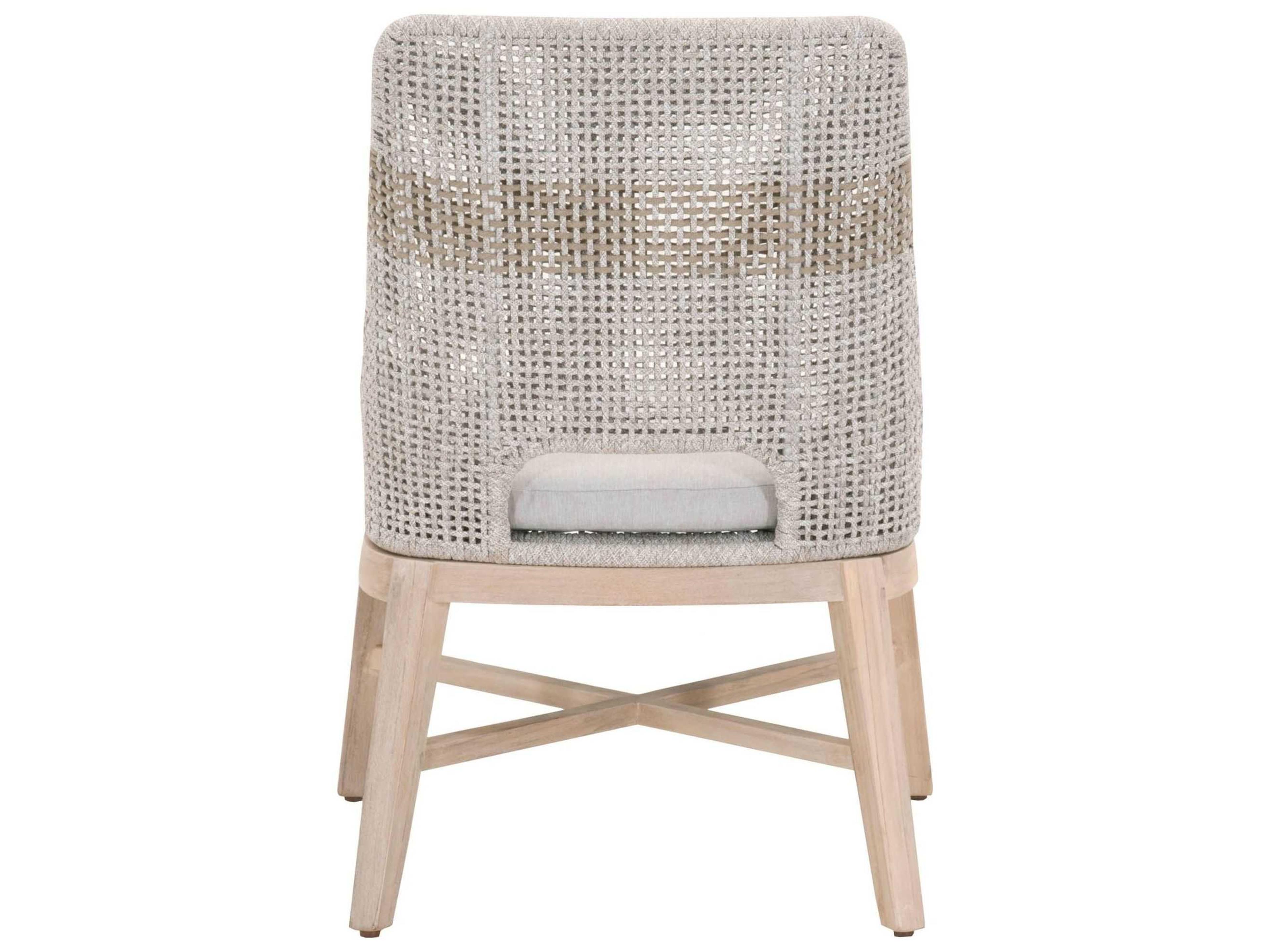 Essentials for Living Outdoor Woven Rope Taupe & White Flat / Pumice Cushion Dining Chair Set of 2