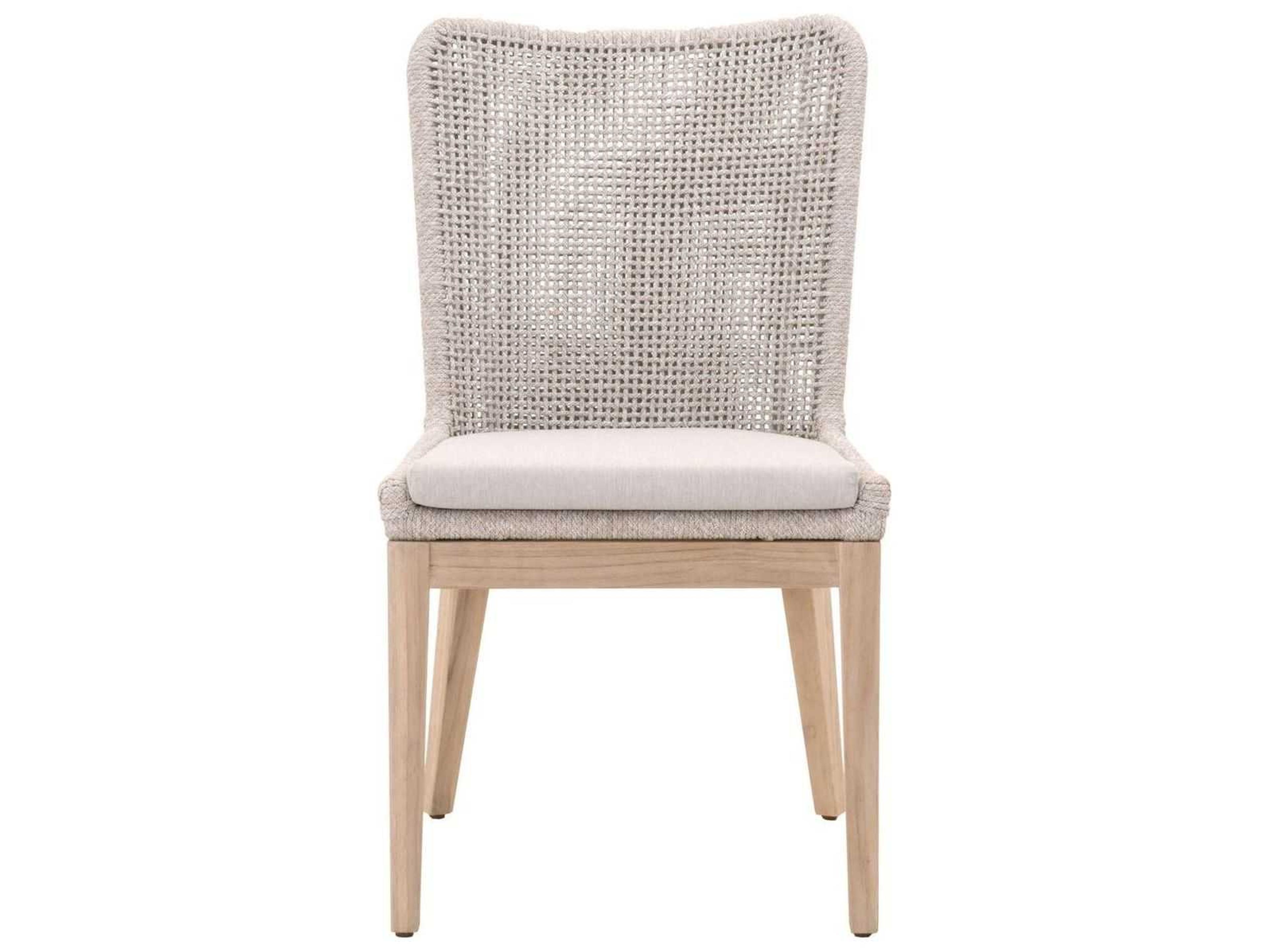 Essentials for Living Outdoor Woven Rope Taupe & White Flat / Pumice Cushion Dining Chair Set of 2
