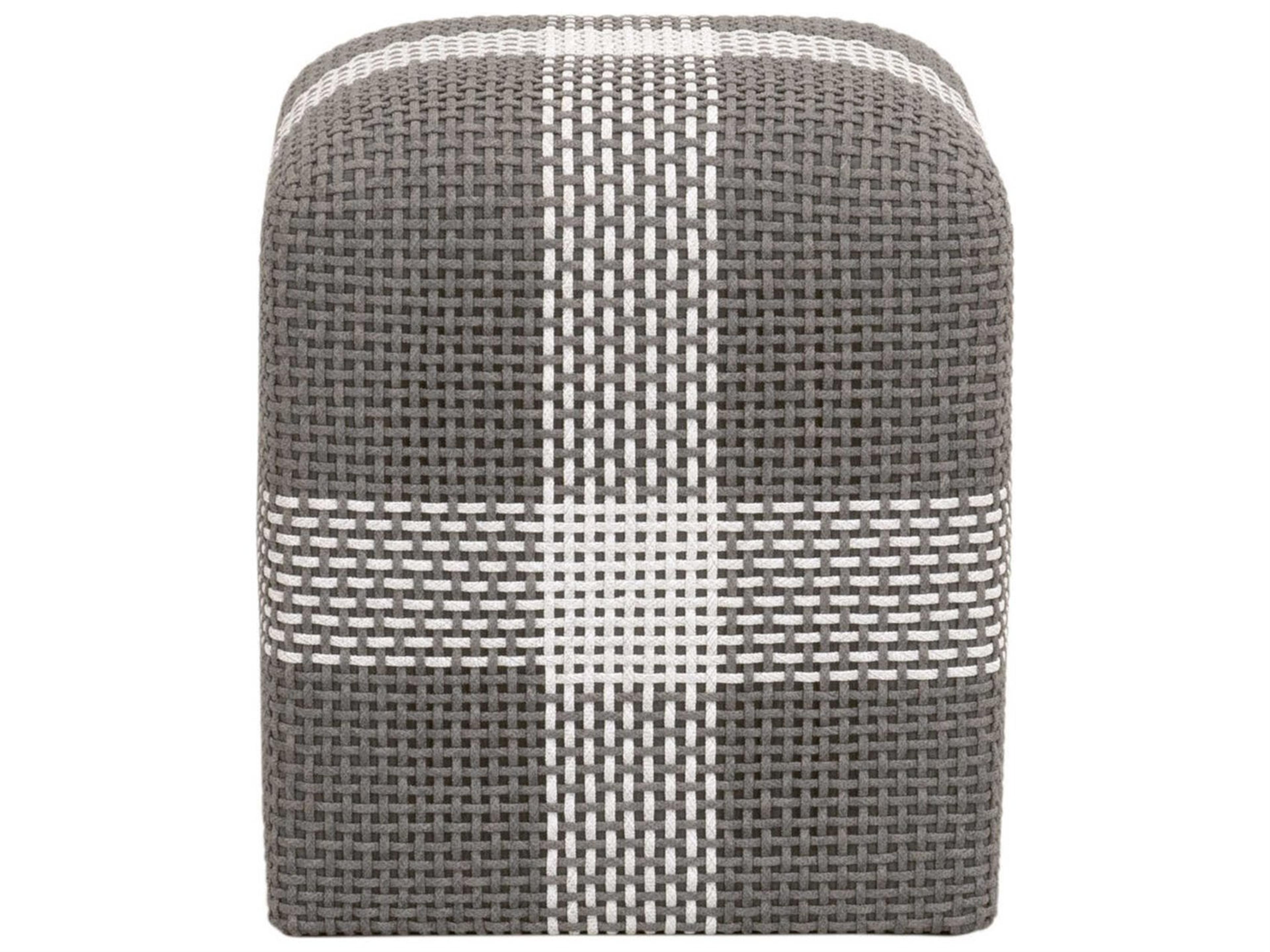 Essentials for Living Outdoor Woven Dove Flat Rope / White Speckle Stripe Rope Ottoman