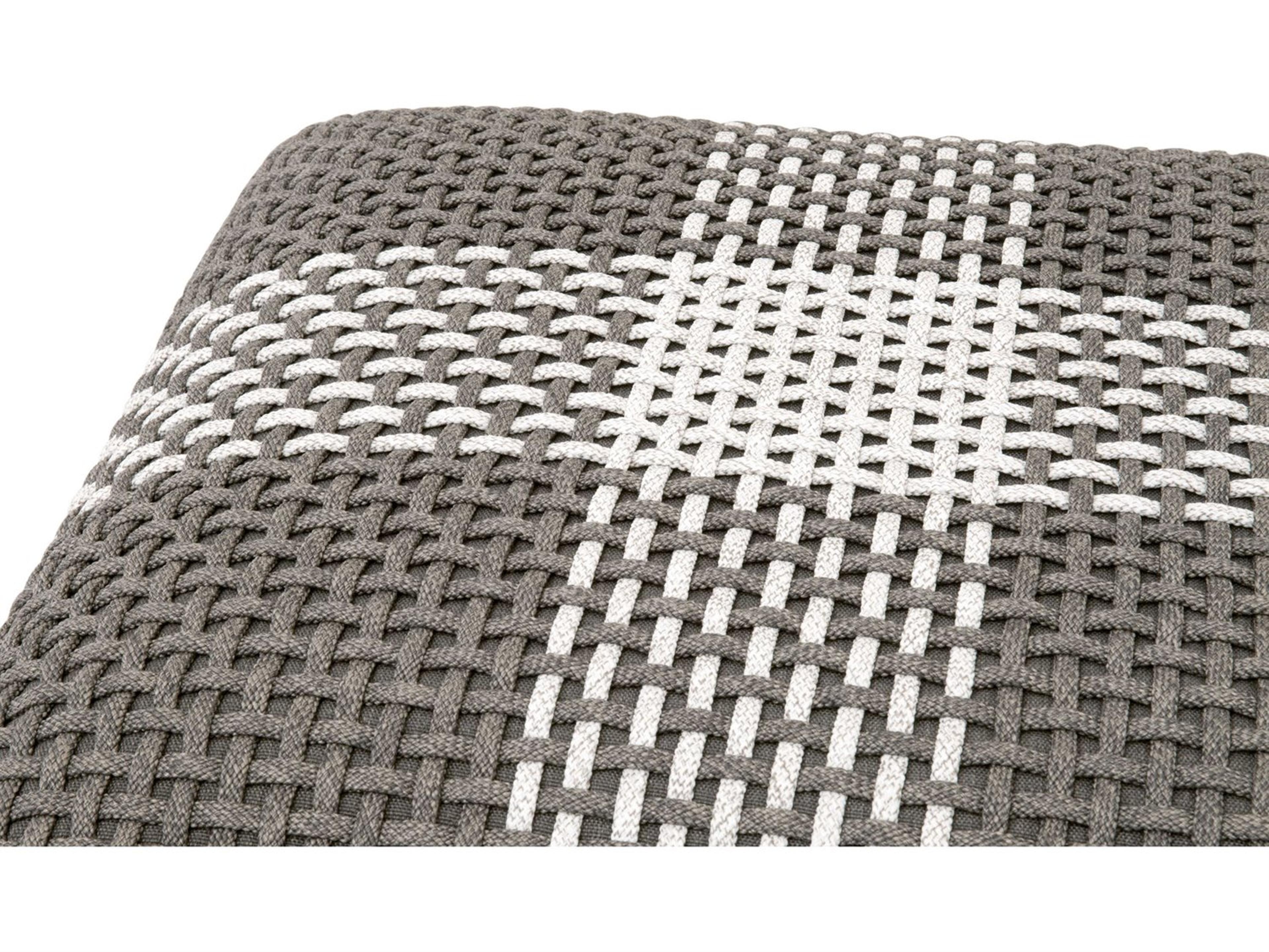 Essentials for Living Outdoor Woven Dove Flat Rope / White Speckle Stripe Rope Ottoman
