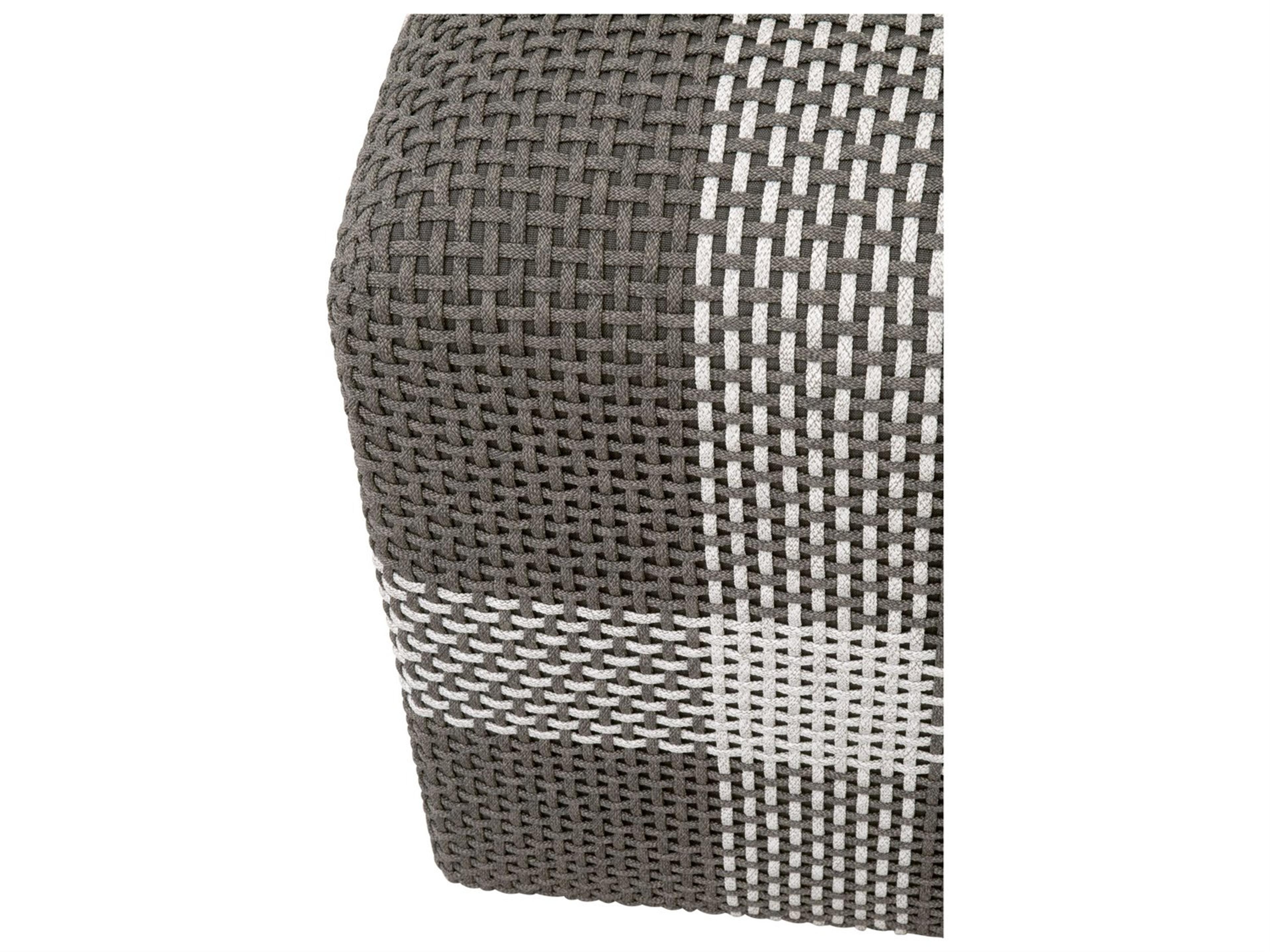Essentials for Living Outdoor Woven Dove Flat Rope / White Speckle Stripe Rope Ottoman