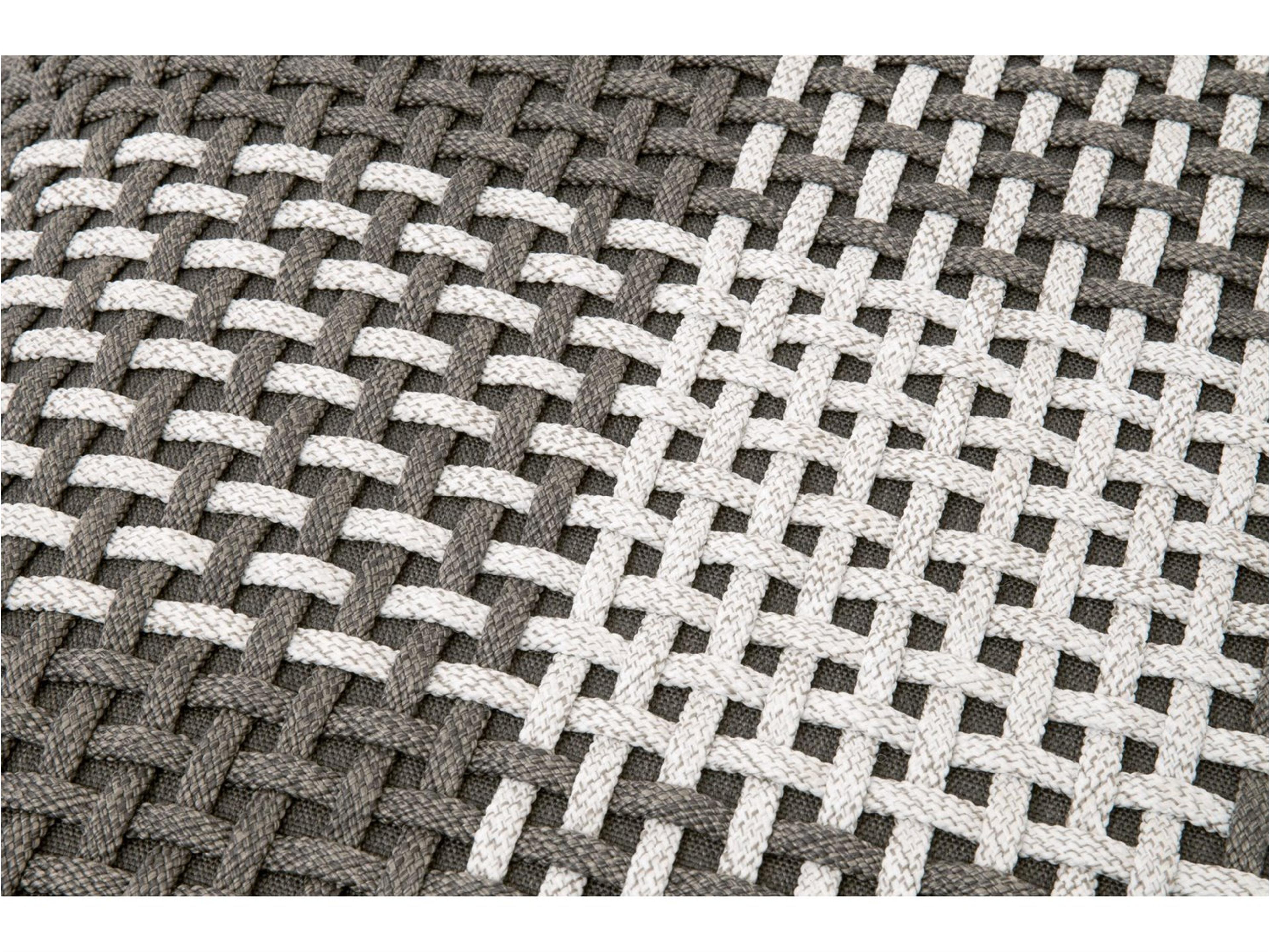 Essentials for Living Outdoor Woven Dove Flat Rope / White Speckle Stripe Rope Ottoman