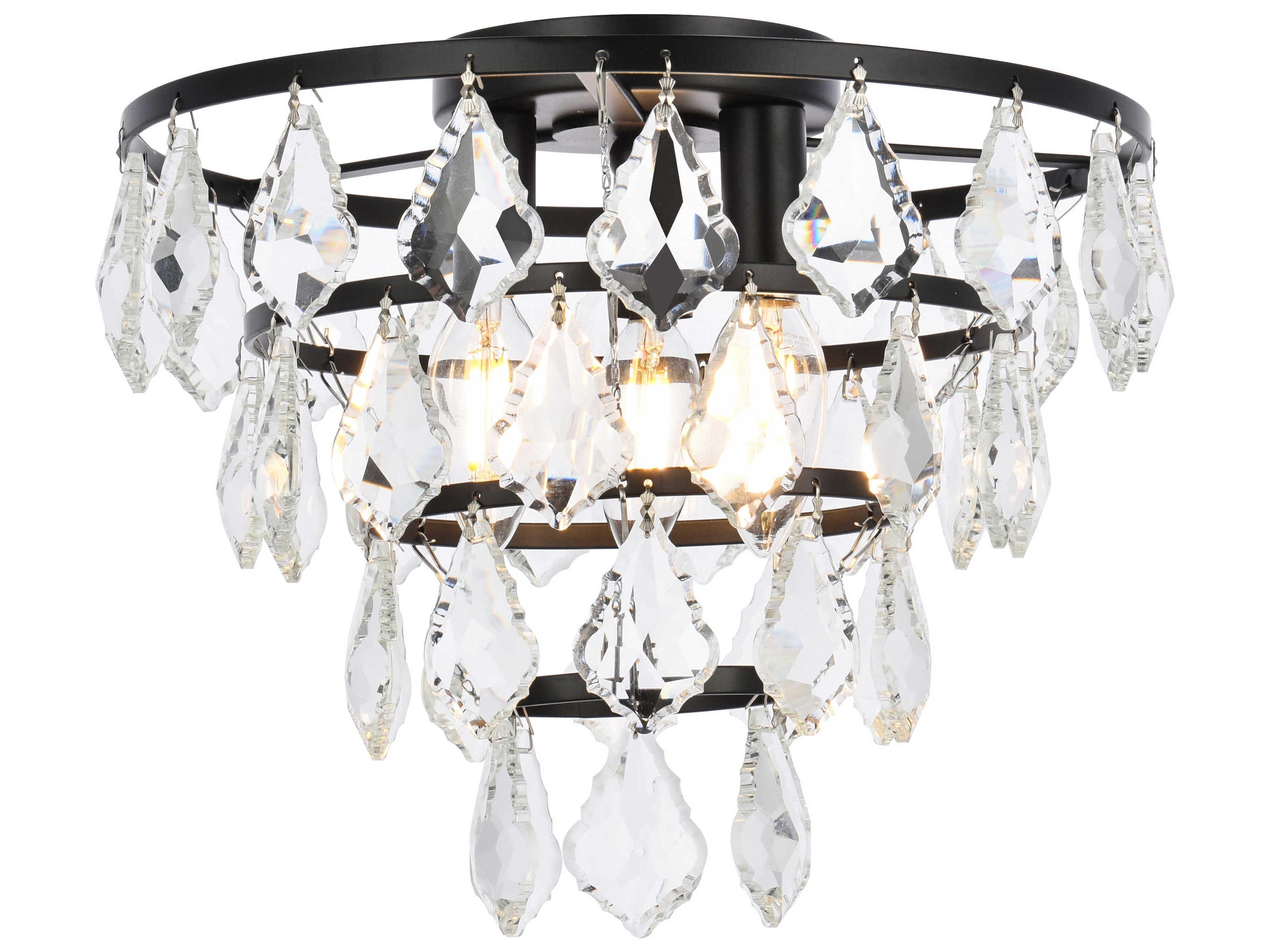 Ella 3-Light Black Crystal Flush Mount