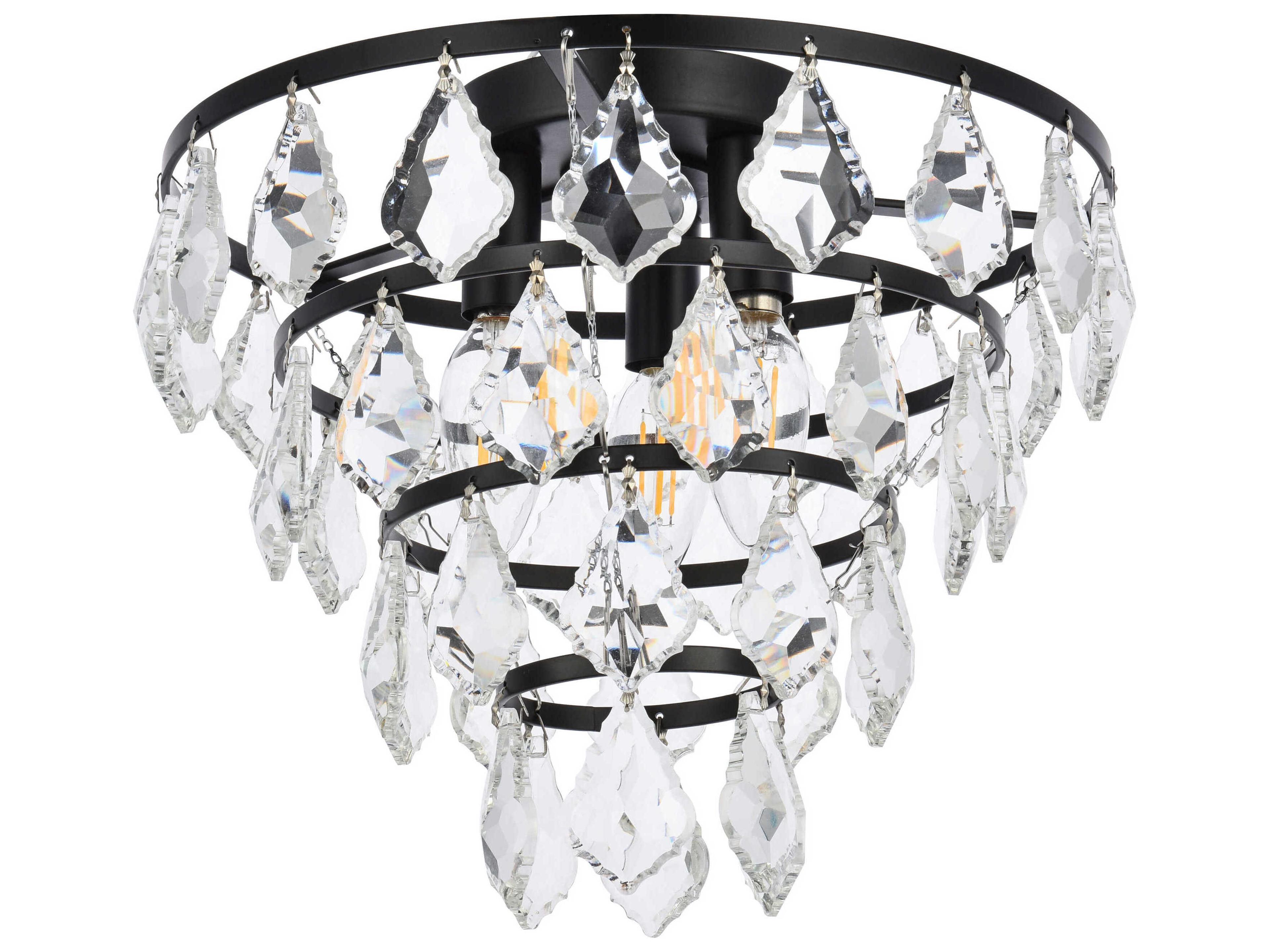 Elegant Lighting Ella 3-Light Black Crystal Flush Mount