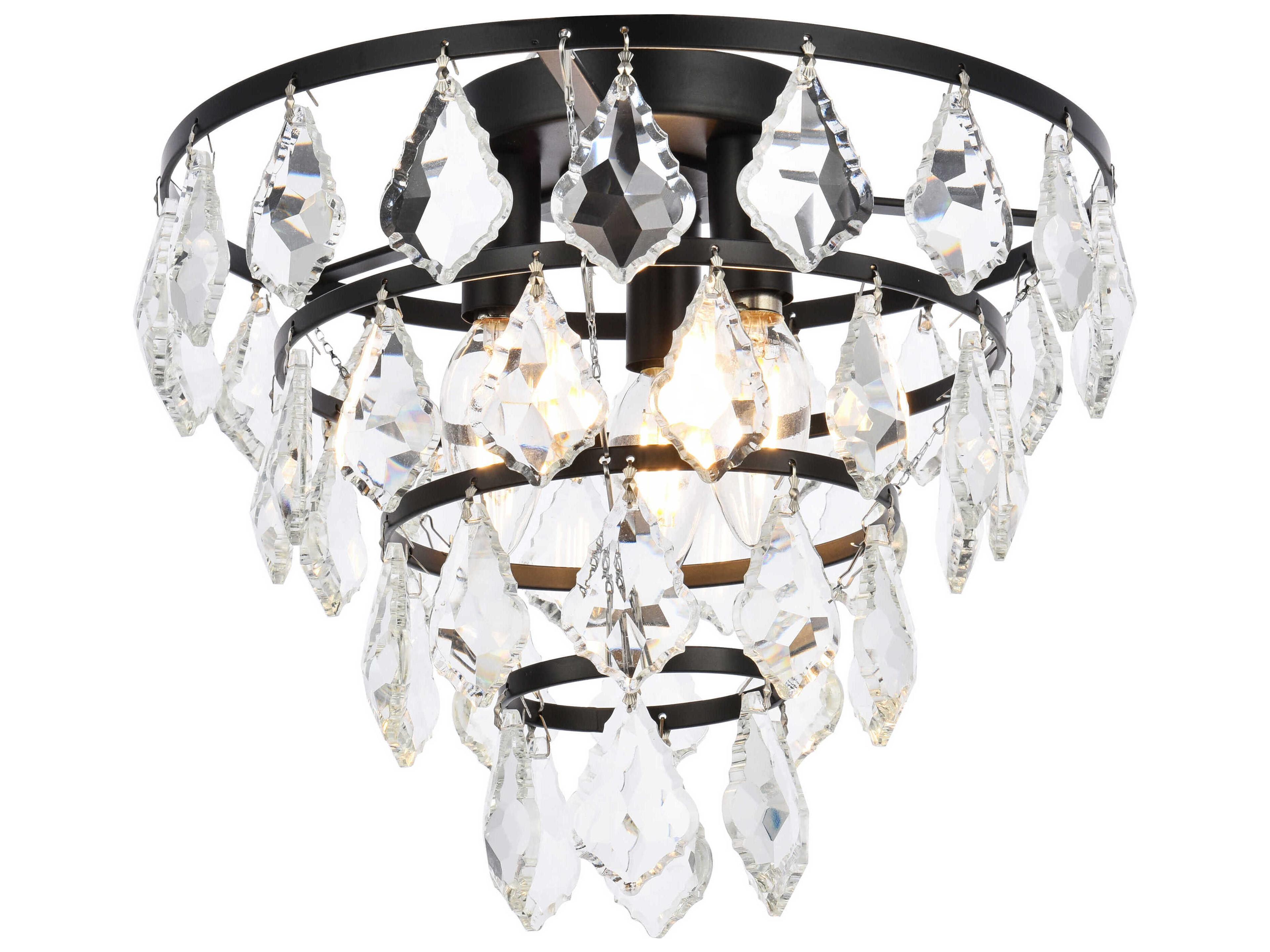 Elegant Lighting Ella 3-Light Black Crystal Flush Mount