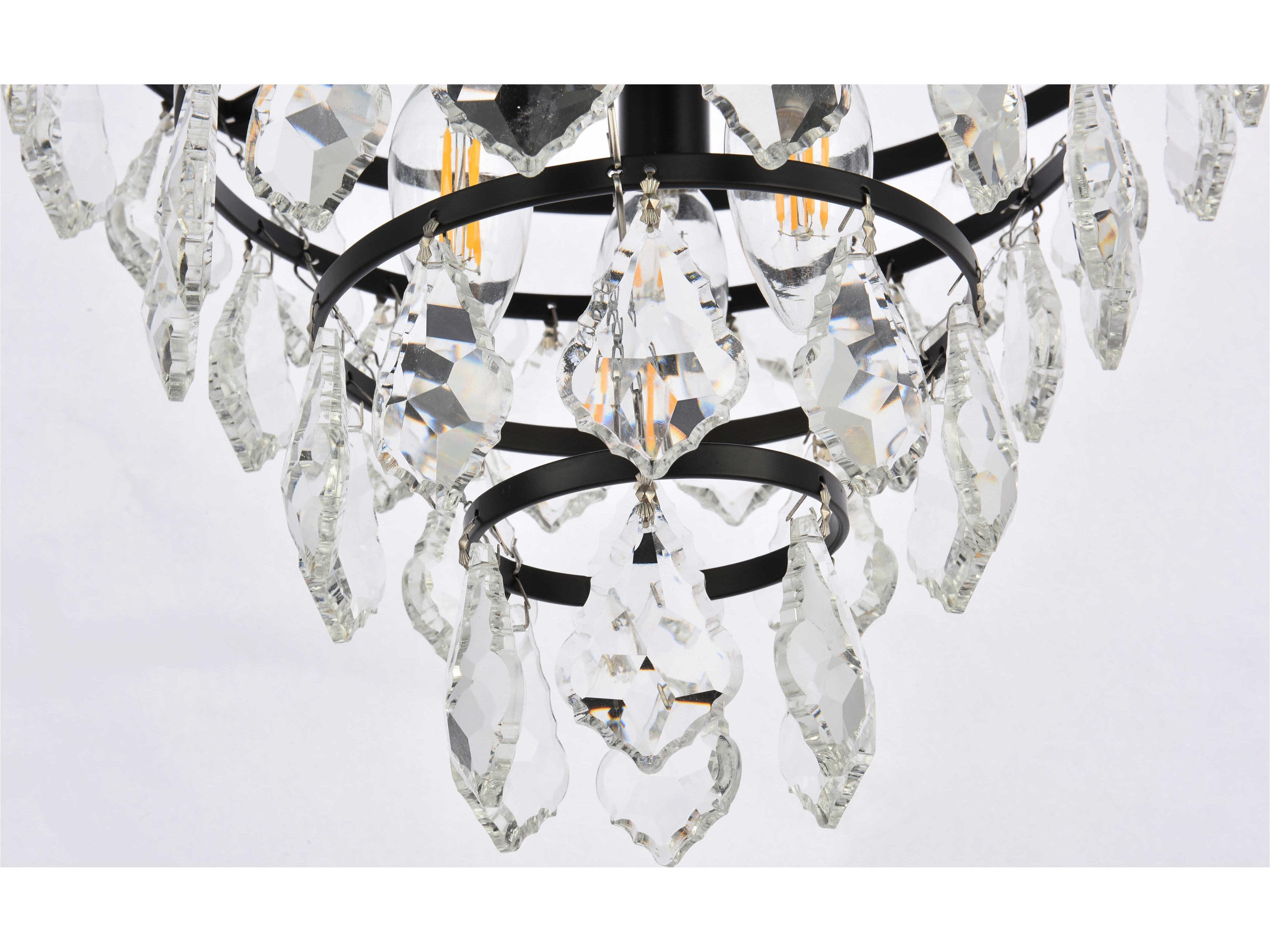 Elegant Lighting Ella 3-Light Black Crystal Flush Mount