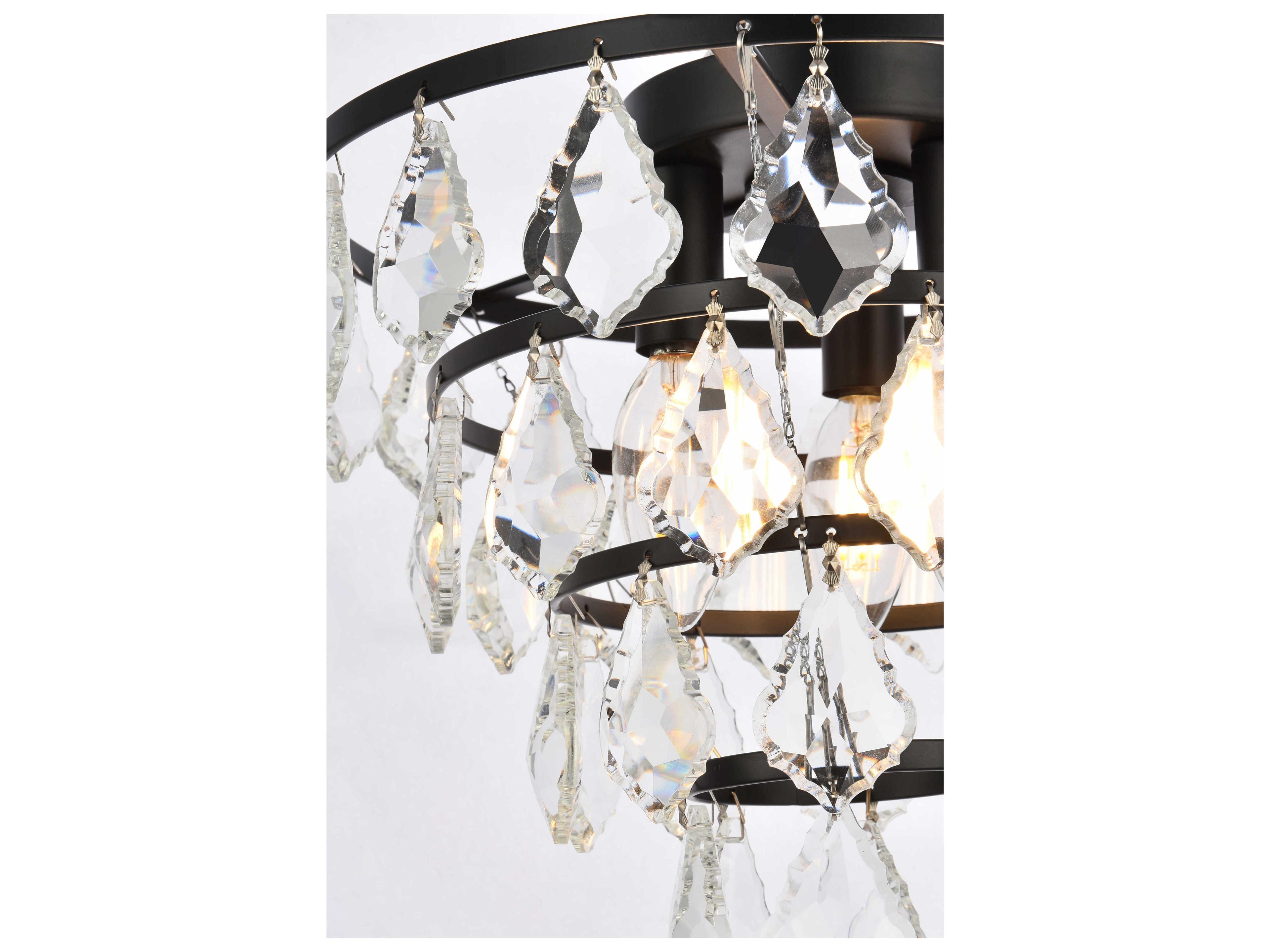 Elegant Lighting Ella 3-Light Black Crystal Flush Mount