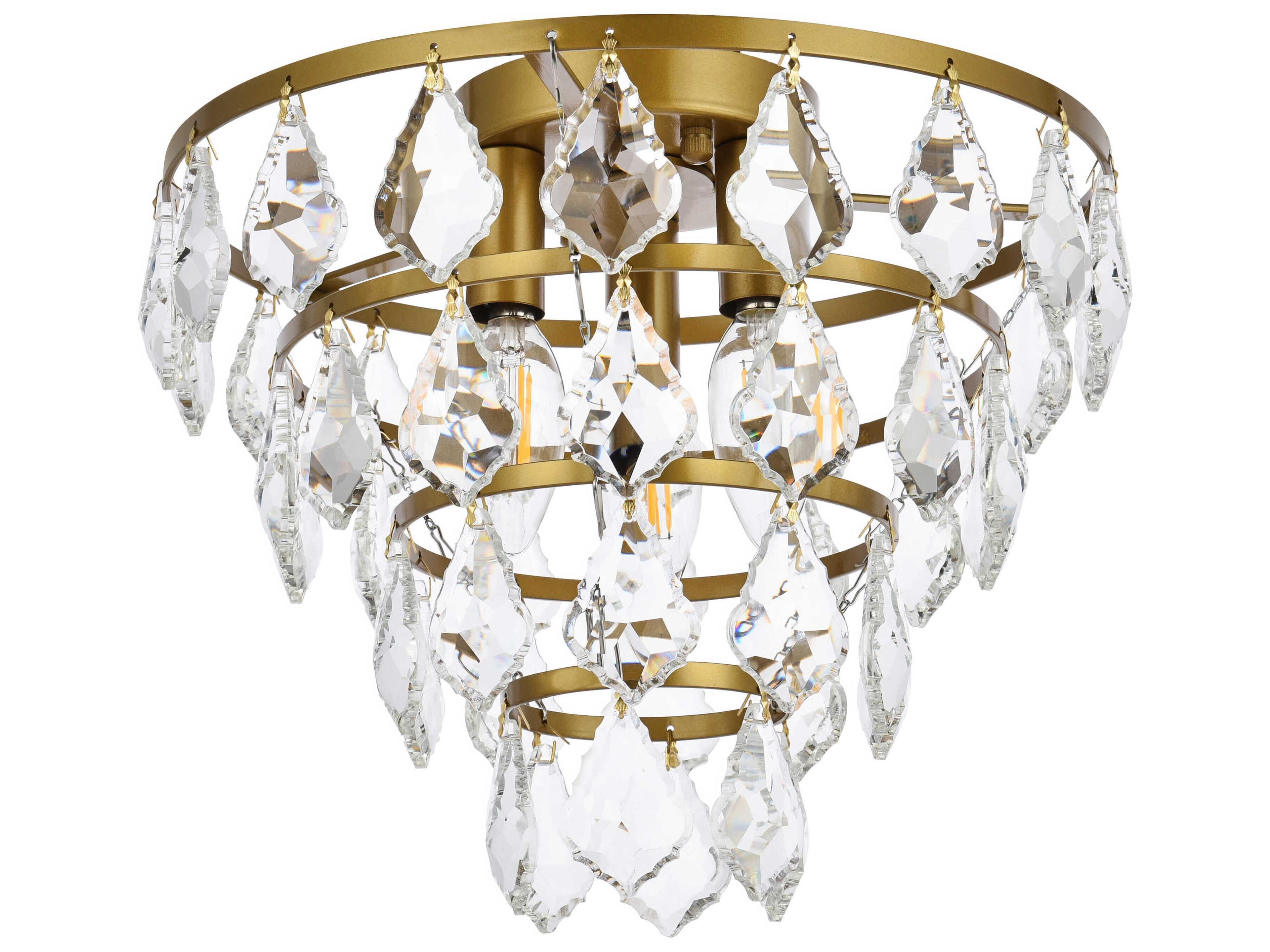 Elegant Lighting Ella 3-Light Brass Crystal Flush Mount