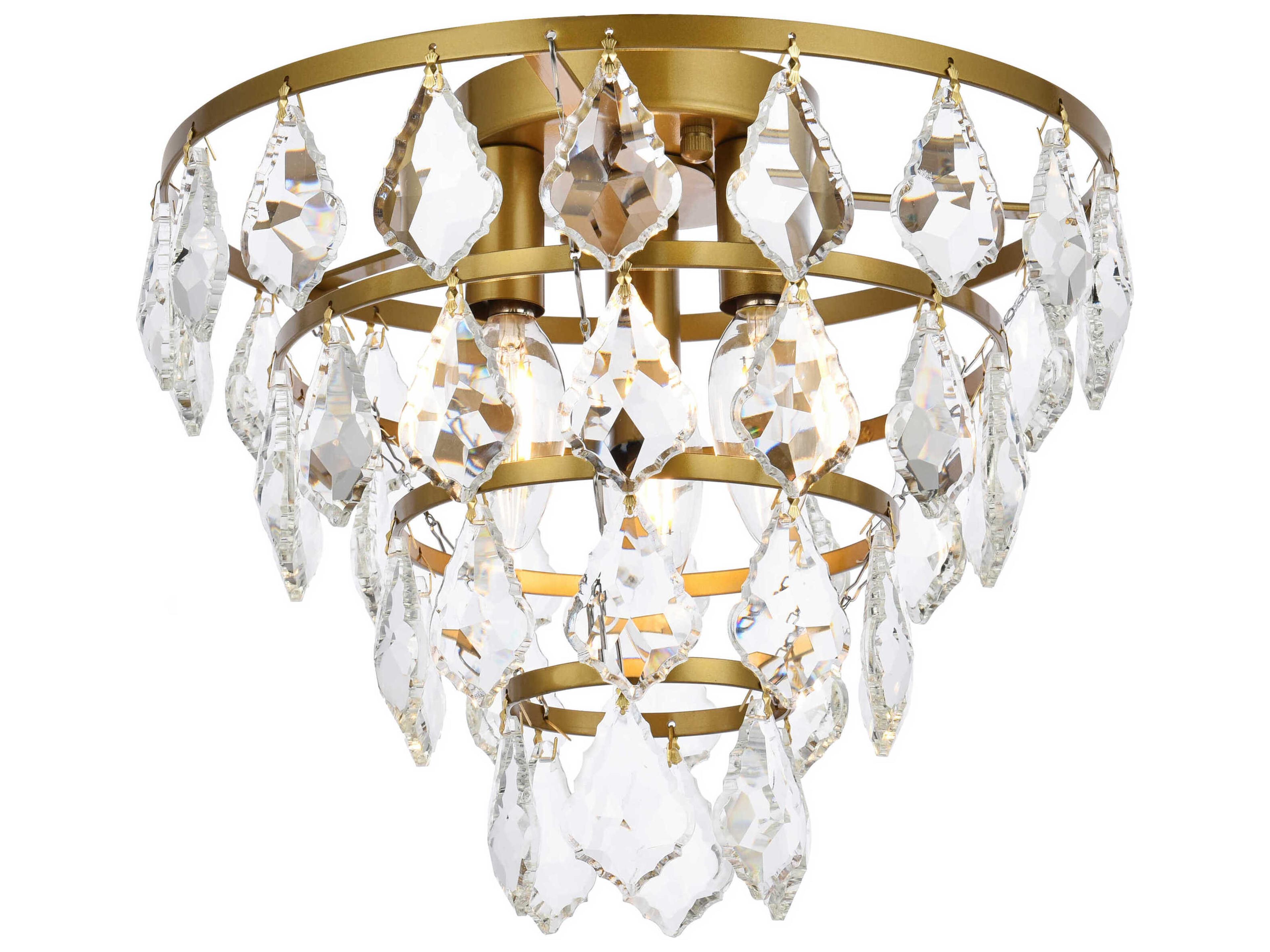 Elegant Lighting Ella 3-Light Brass Crystal Flush Mount