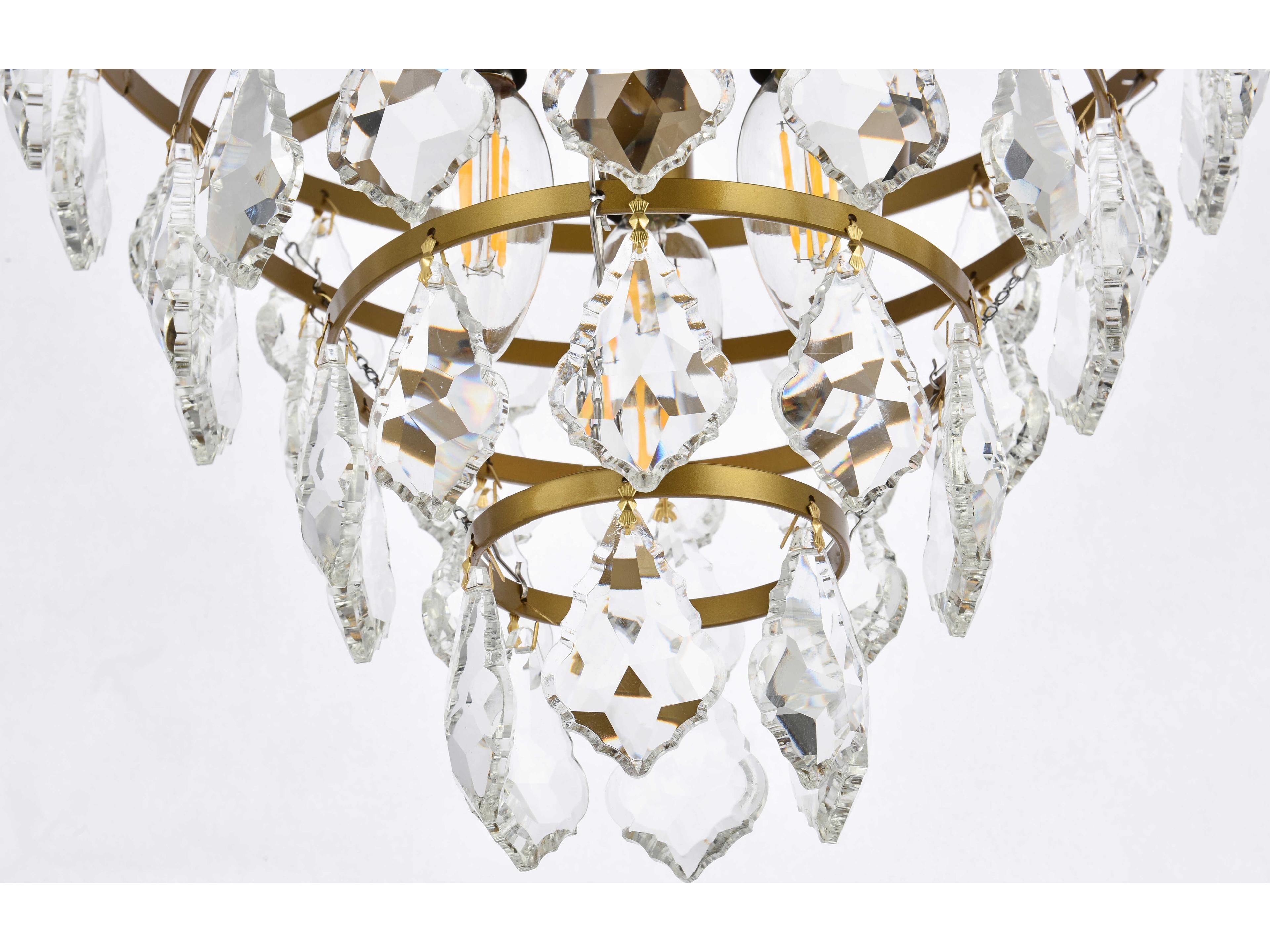 Elegant Lighting Ella 3-Light Brass Crystal Flush Mount