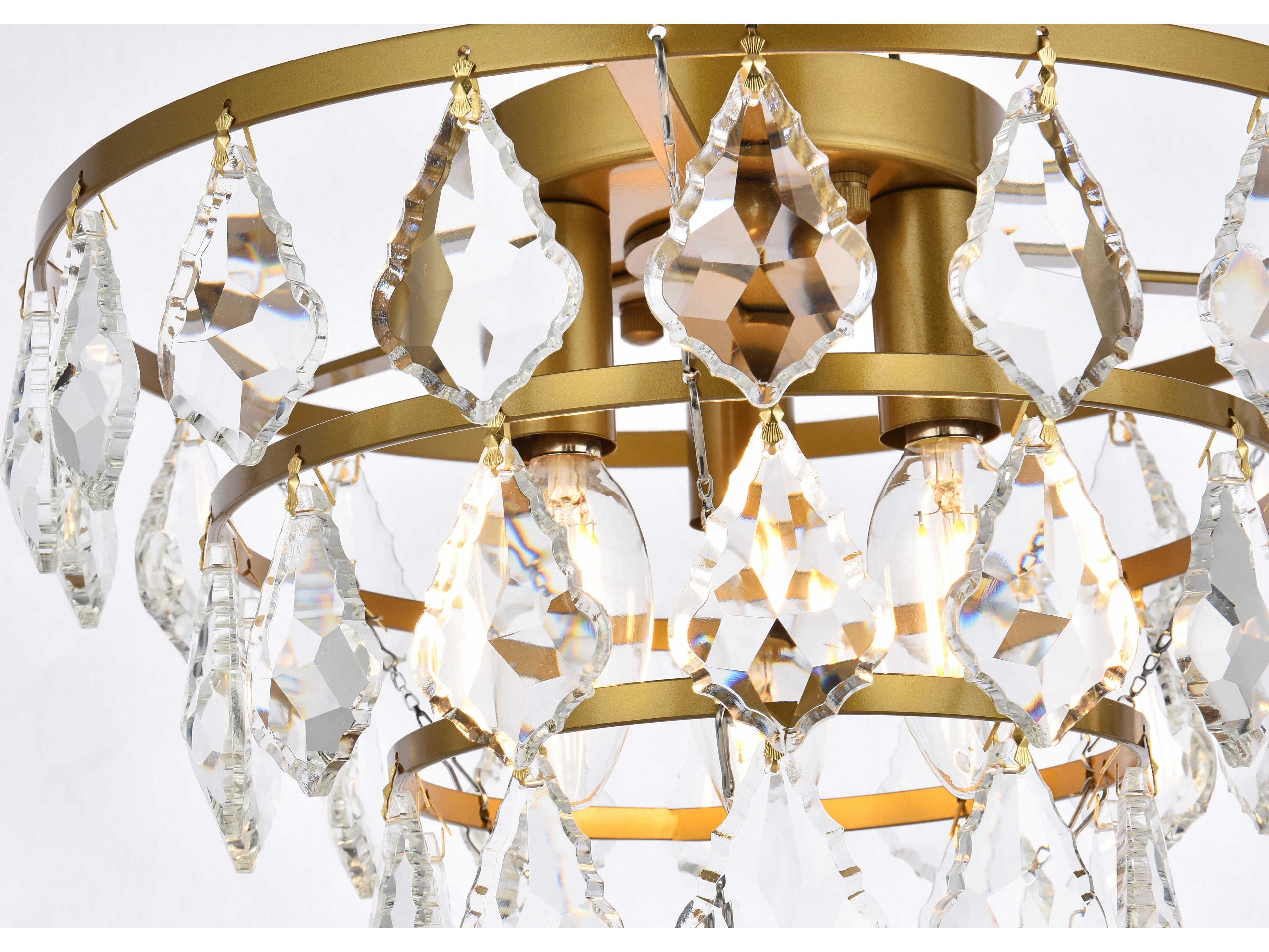 Elegant Lighting Ella 3-Light Brass Crystal Flush Mount