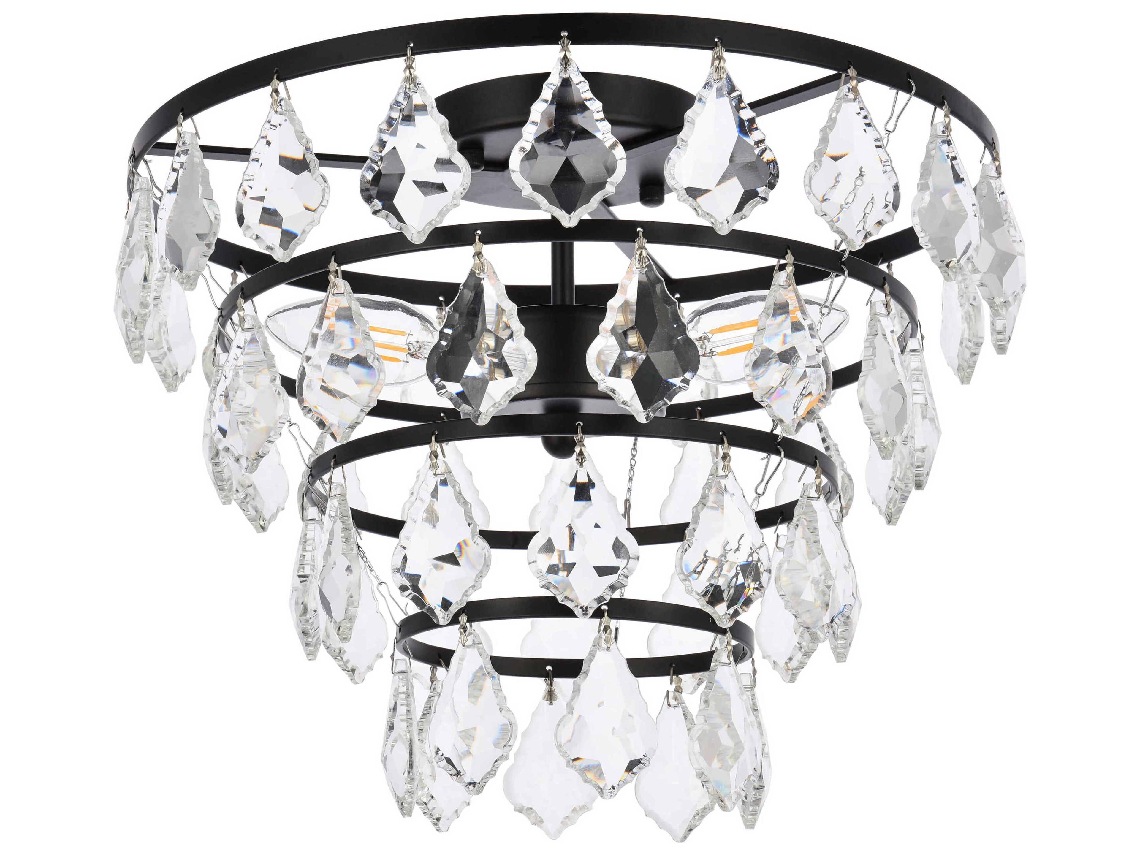 Elegant Lighting Ella 3-Light Black Crystal Flush Mount