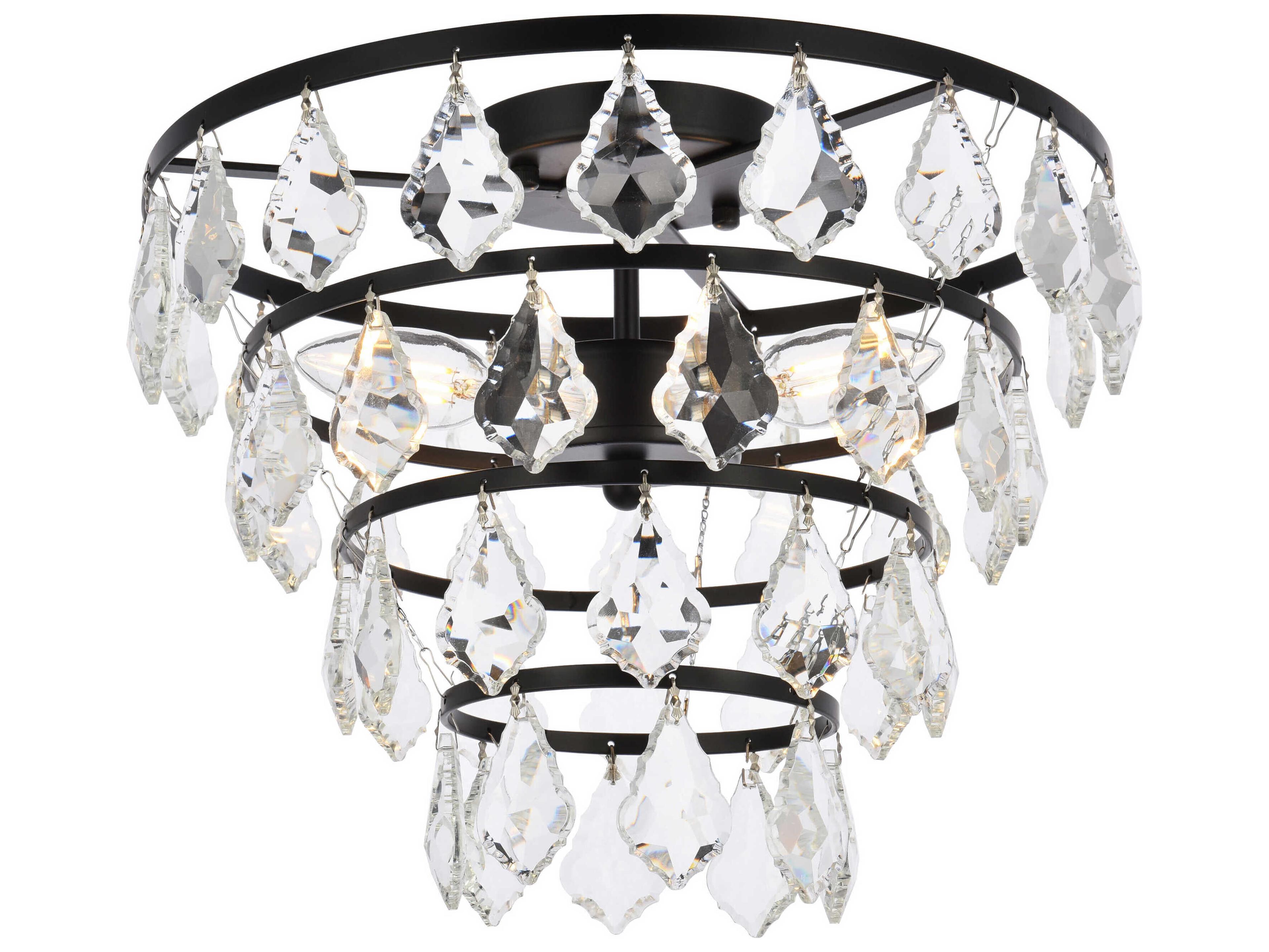 Elegant Lighting Ella 3-Light Black Crystal Flush Mount
