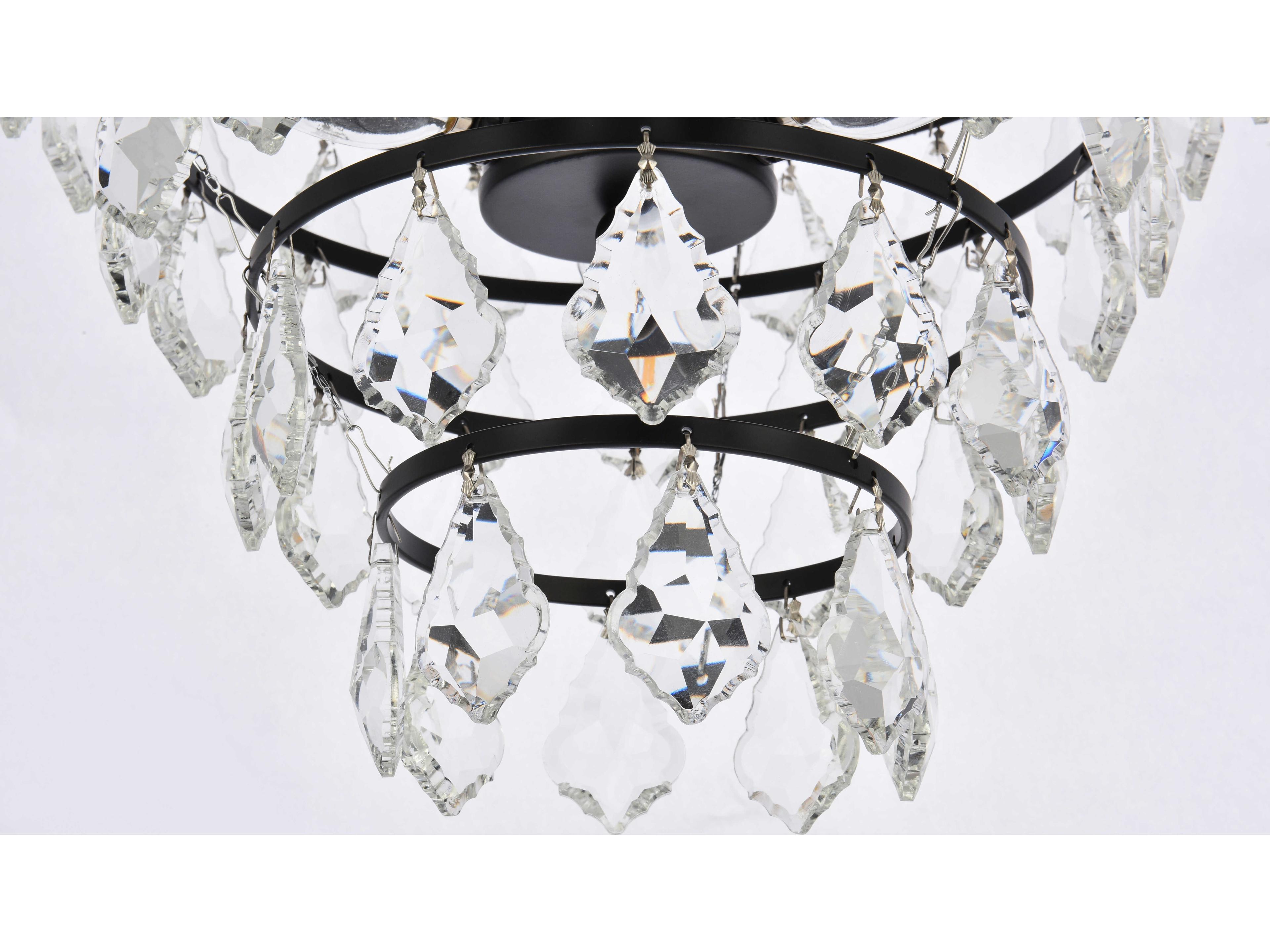 Elegant Lighting Ella 3-Light Black Crystal Flush Mount