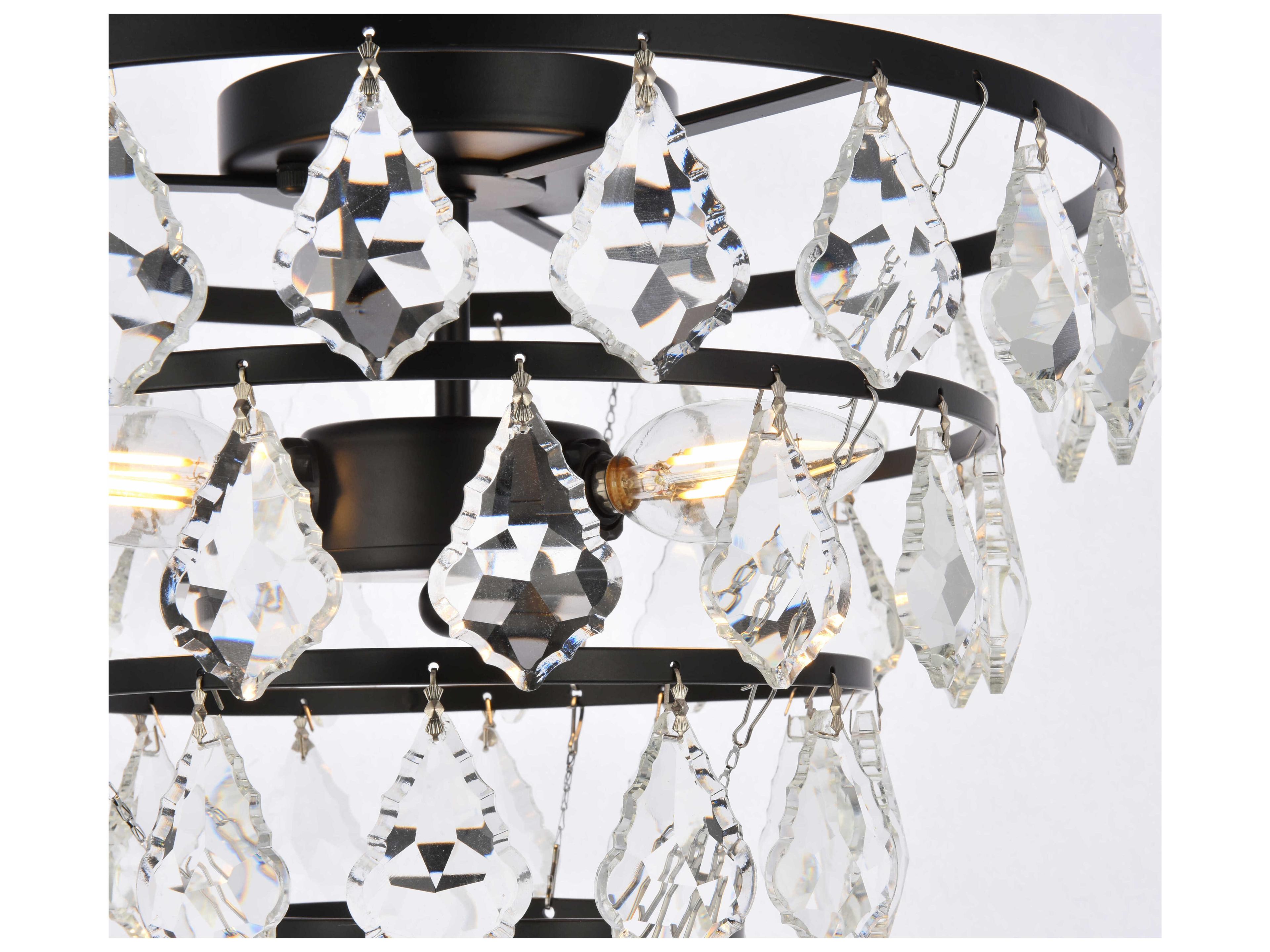 Elegant Lighting Ella 3-Light Black Crystal Flush Mount