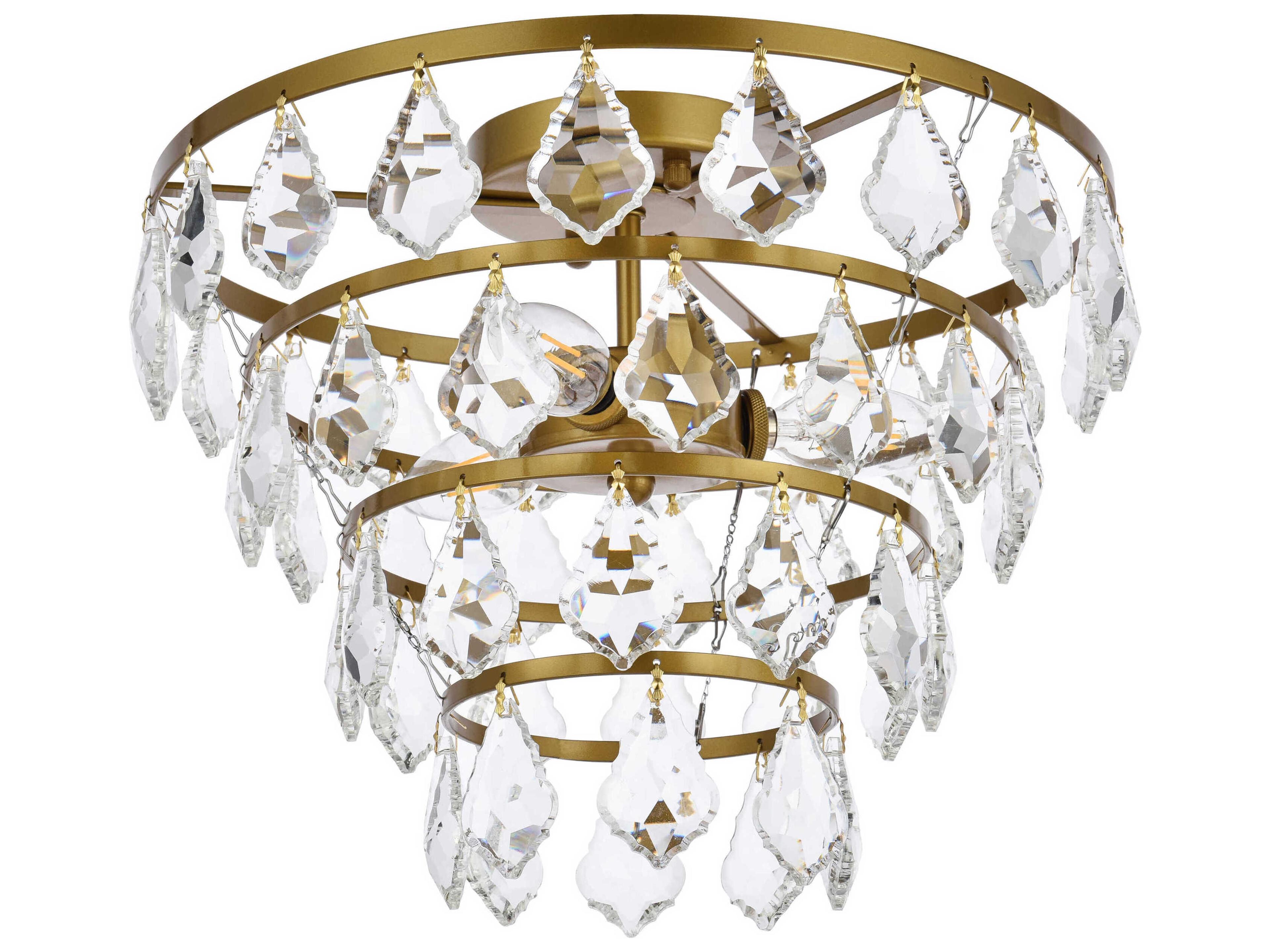 Elegant Lighting Ella 3-Light Brass Crystal Flush Mount