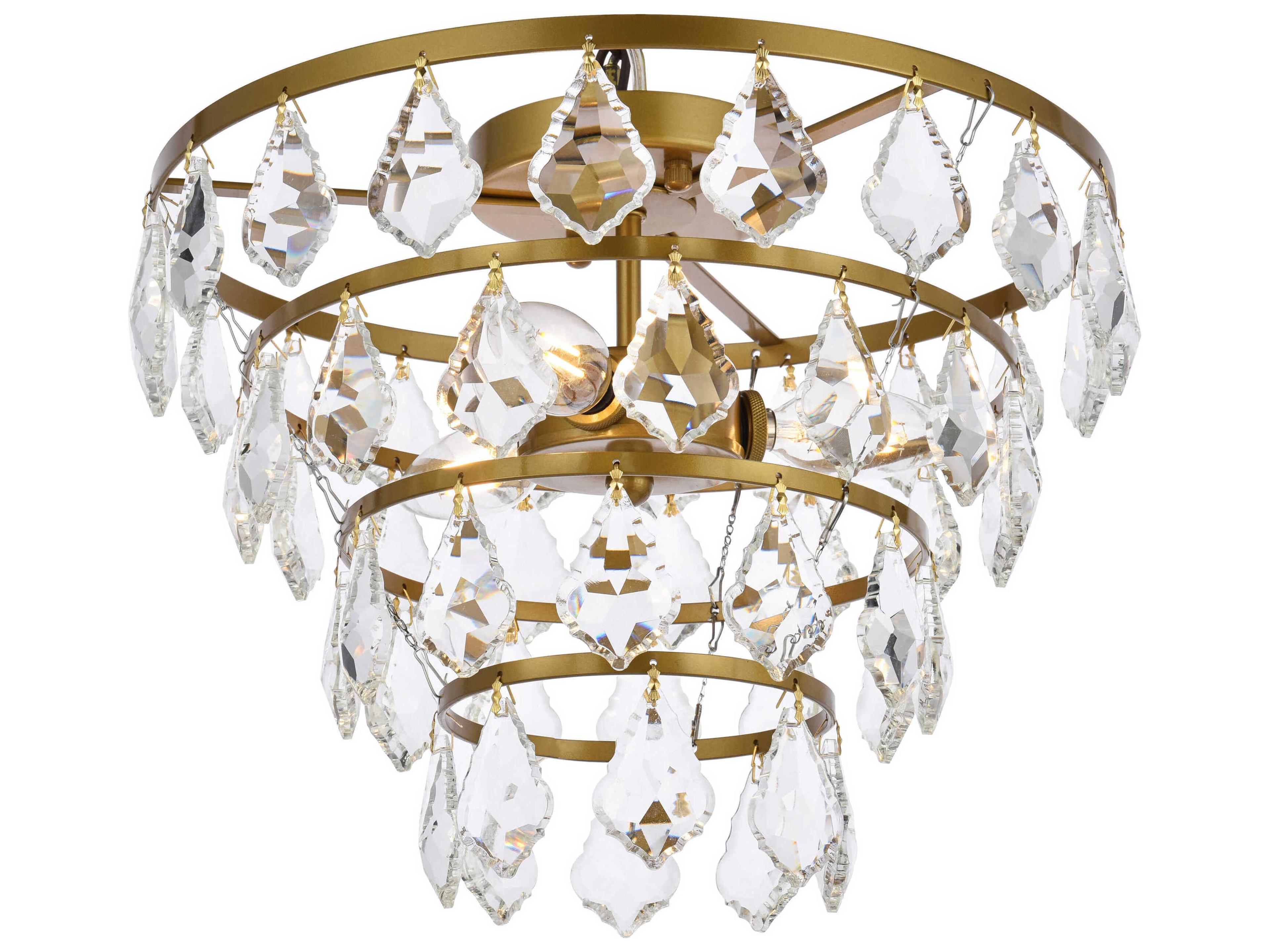 Elegant Lighting Ella 3-Light Brass Crystal Flush Mount